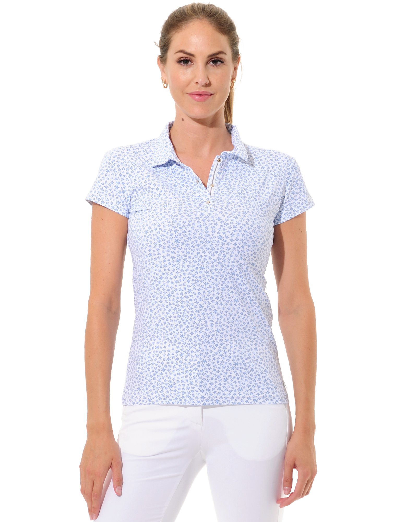 Floral print golf polo shirt baby blue 