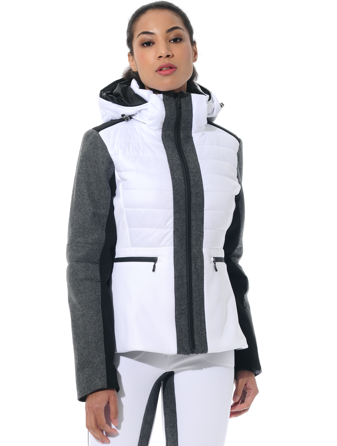 stretch ski jacket with loden details white/grey 