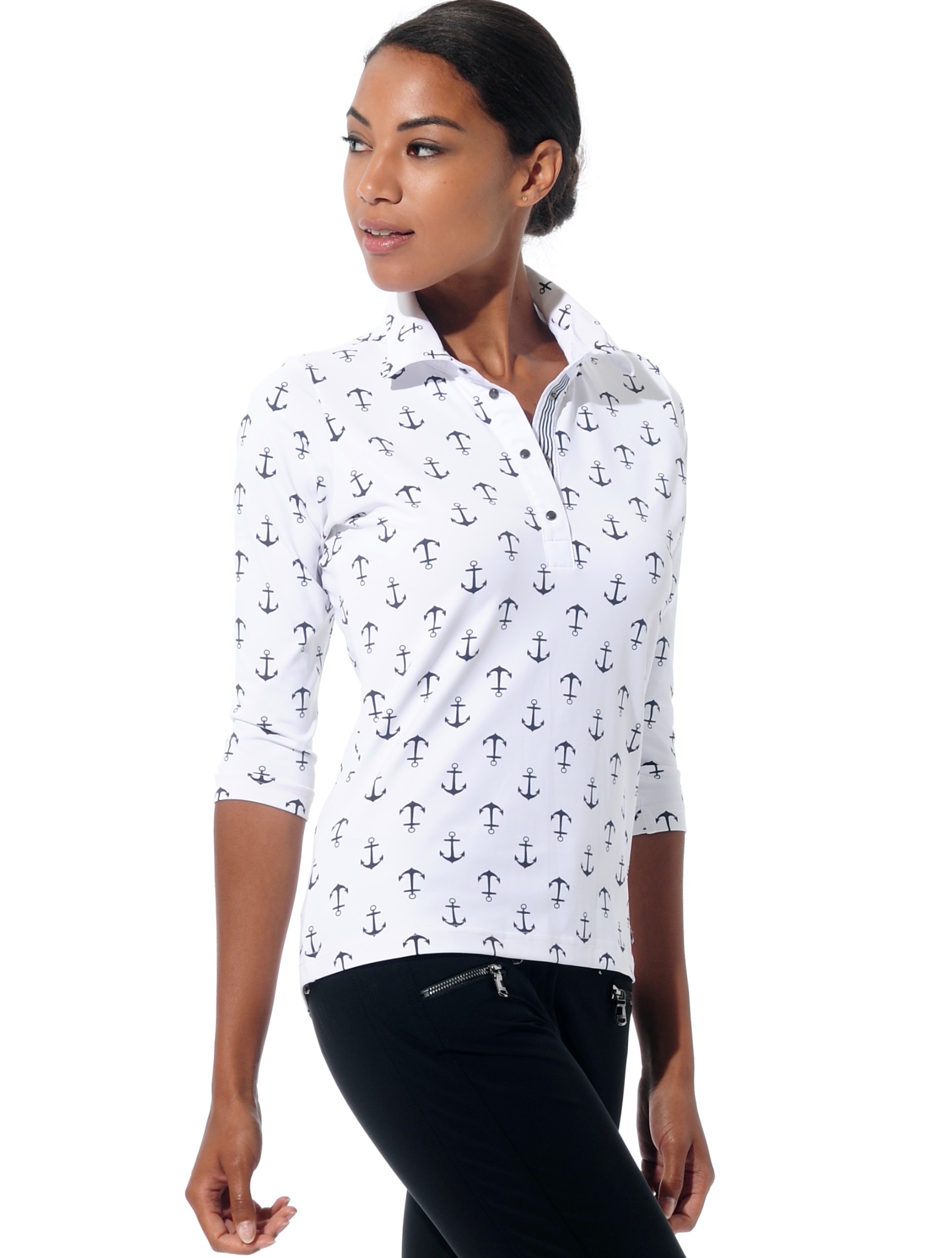 Anchor print polo shirt white/black 