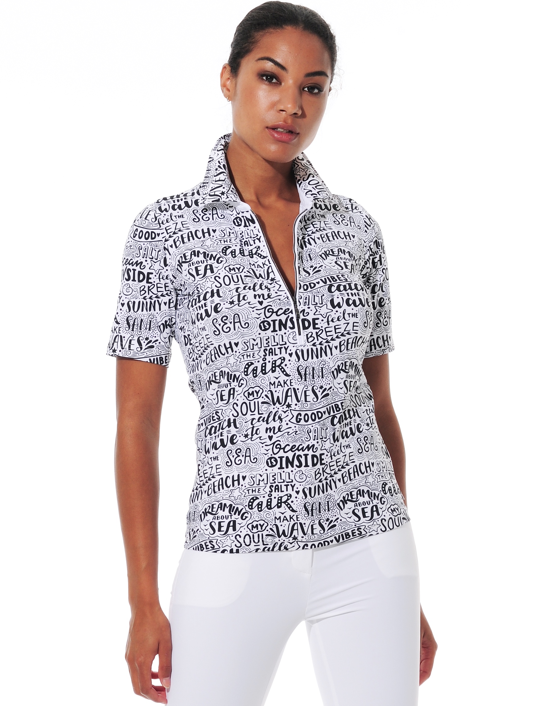 Summer print zip polo shirt black/white 