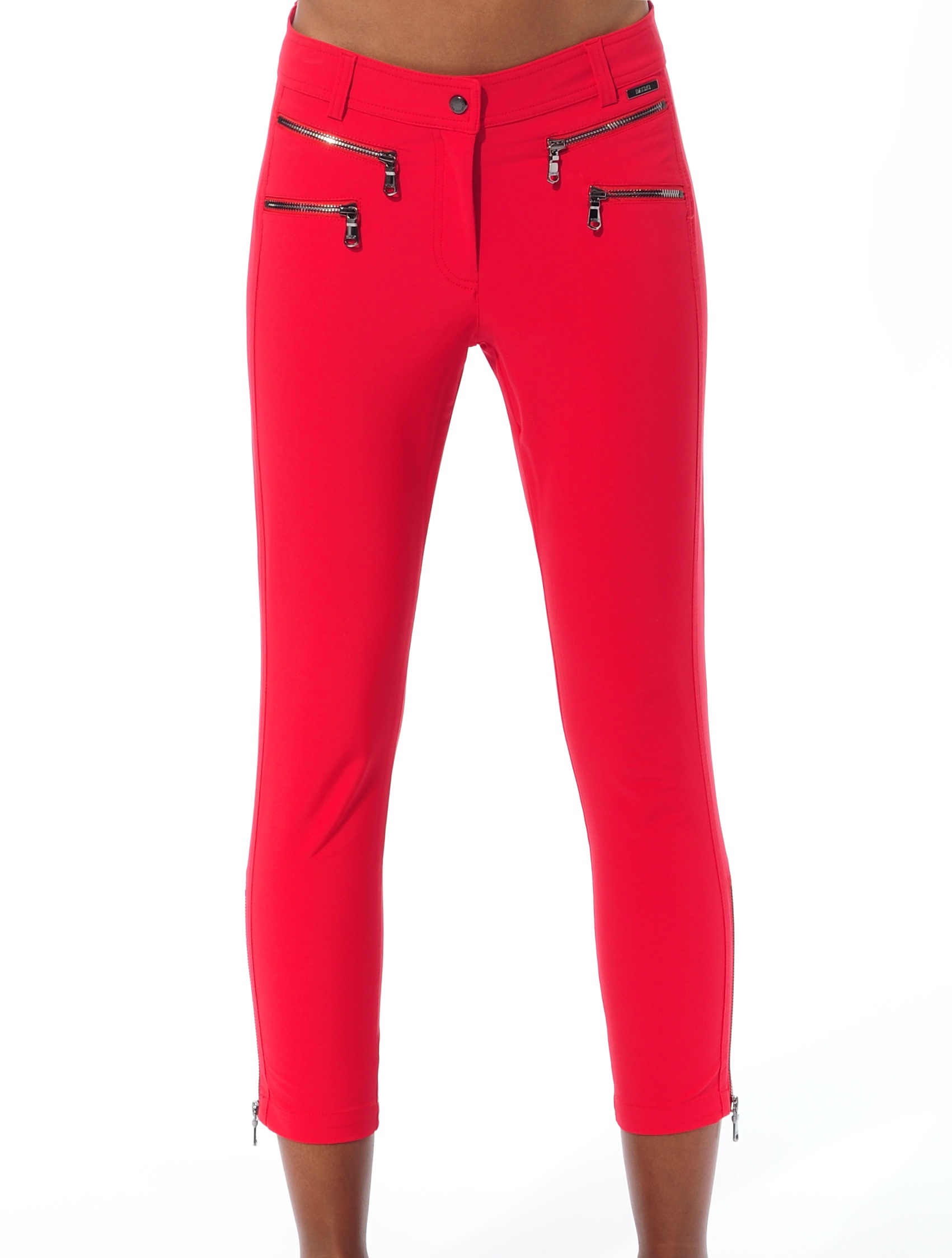4way stretch double zip cropped pants red 