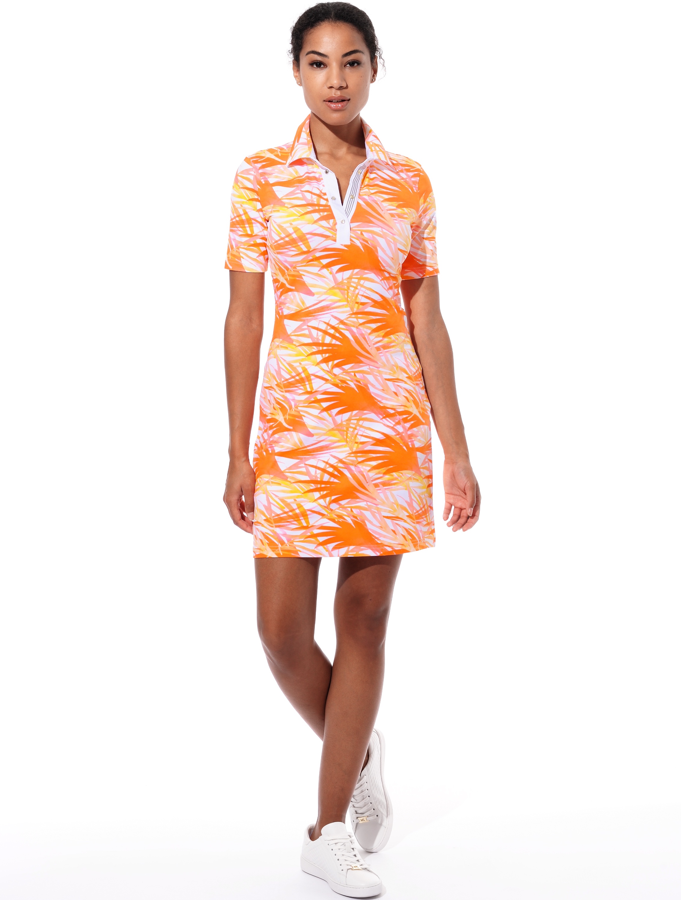 Watercolor print polo dress papaya 