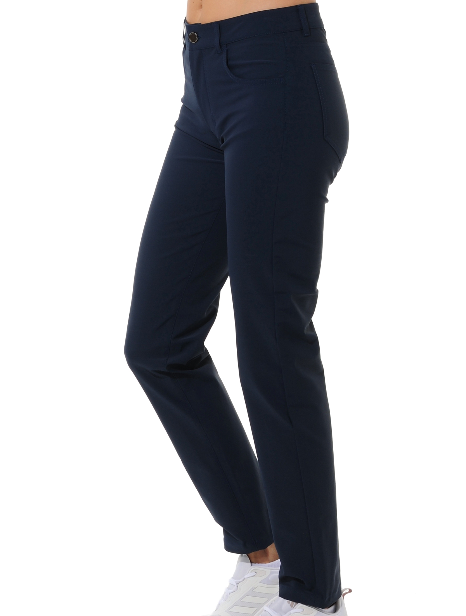 4way stretch long straight cut pants navy