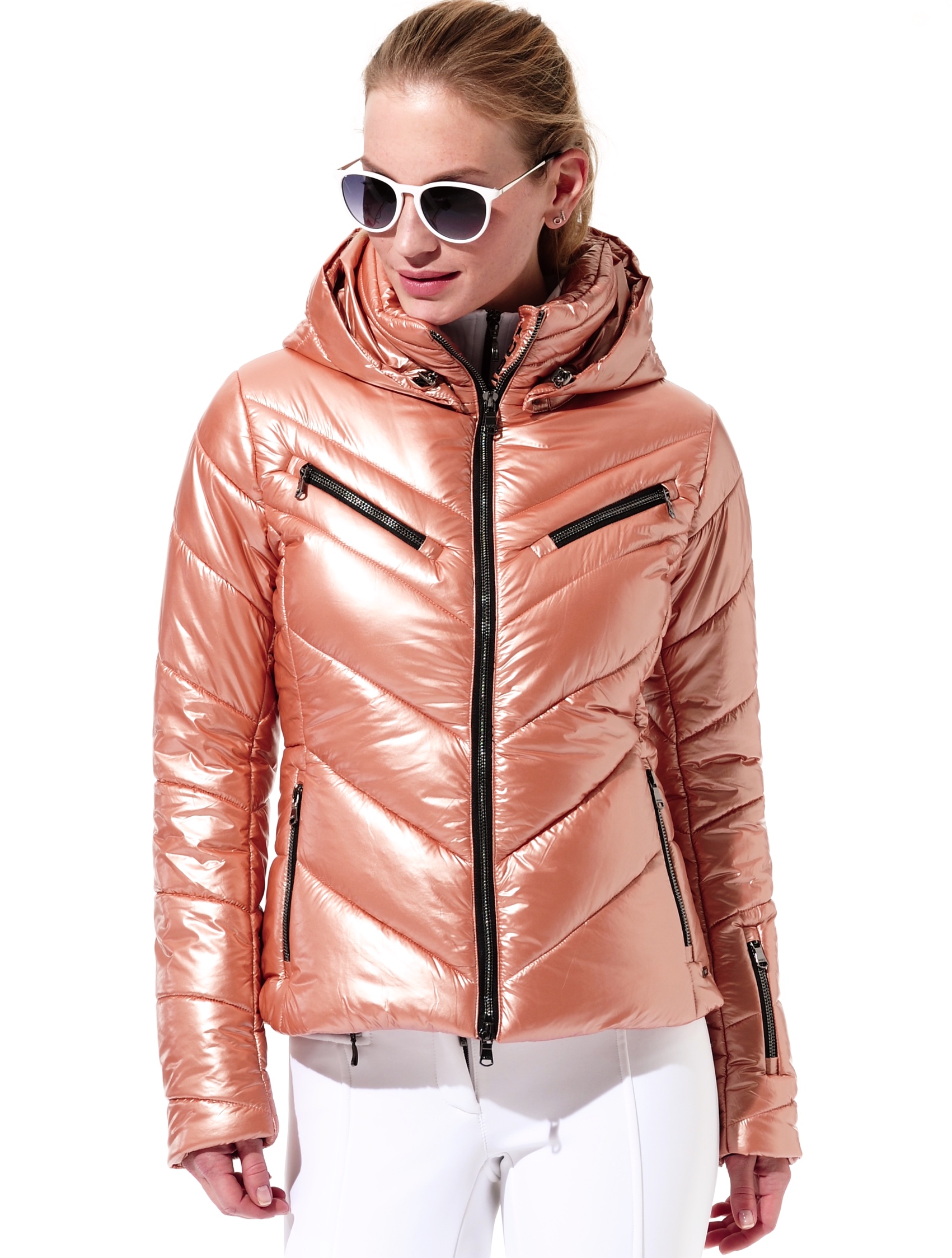 shiny ski jacket rose gold 