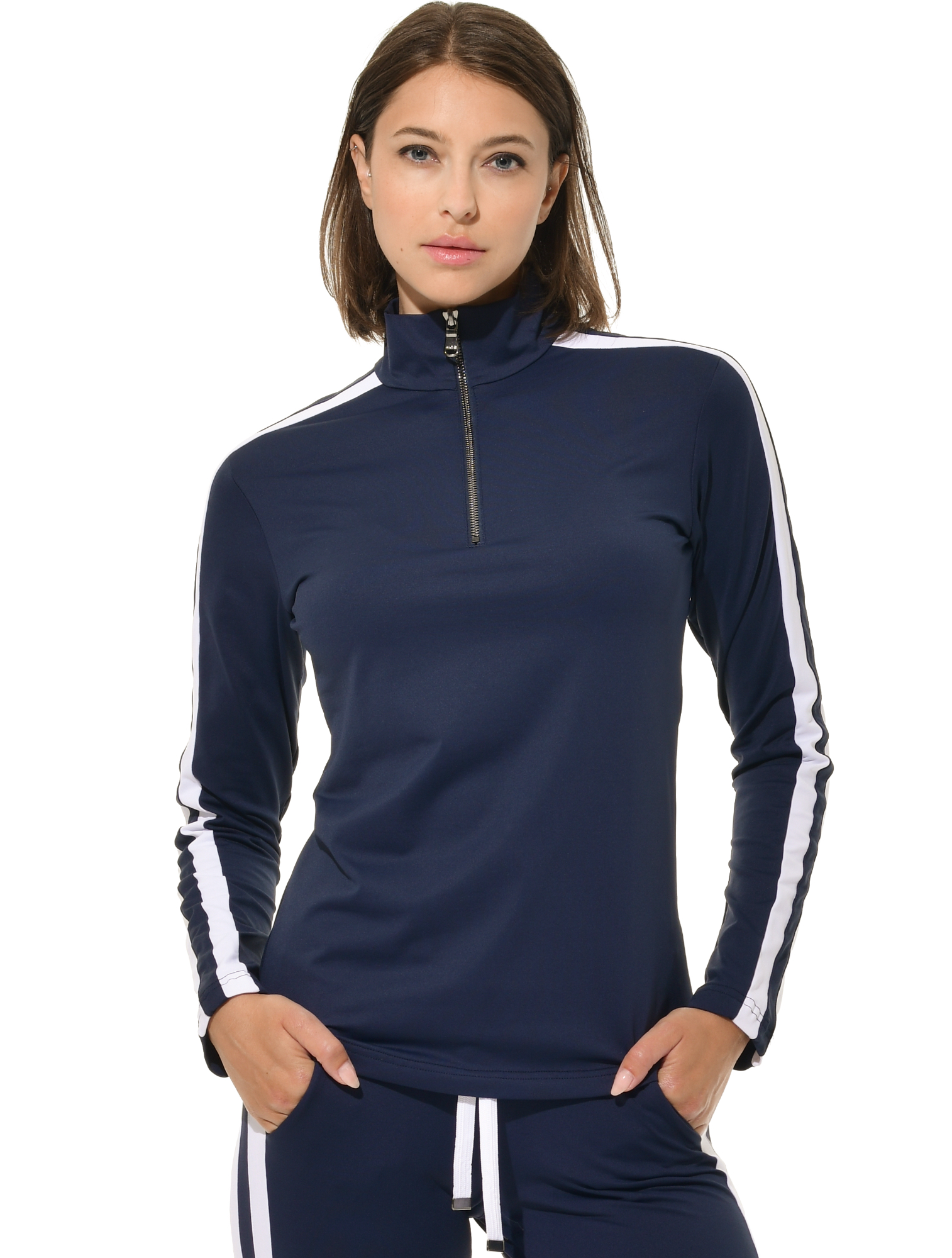 Jersey zip longsleeve navy/white