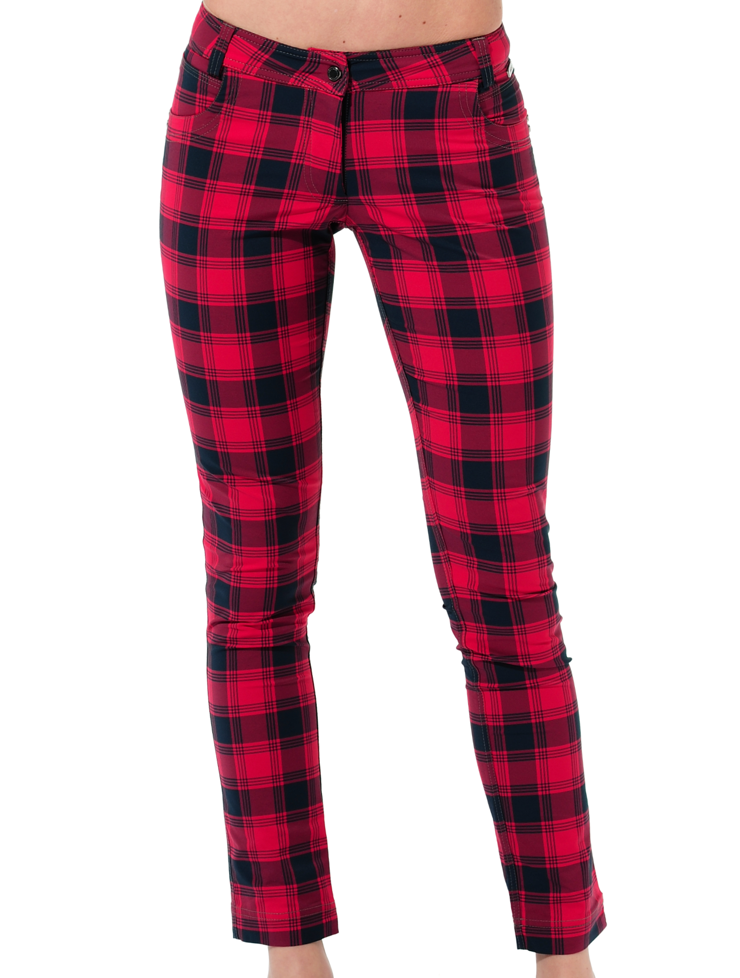 Glencheck low waist ankle pants red/night blue 