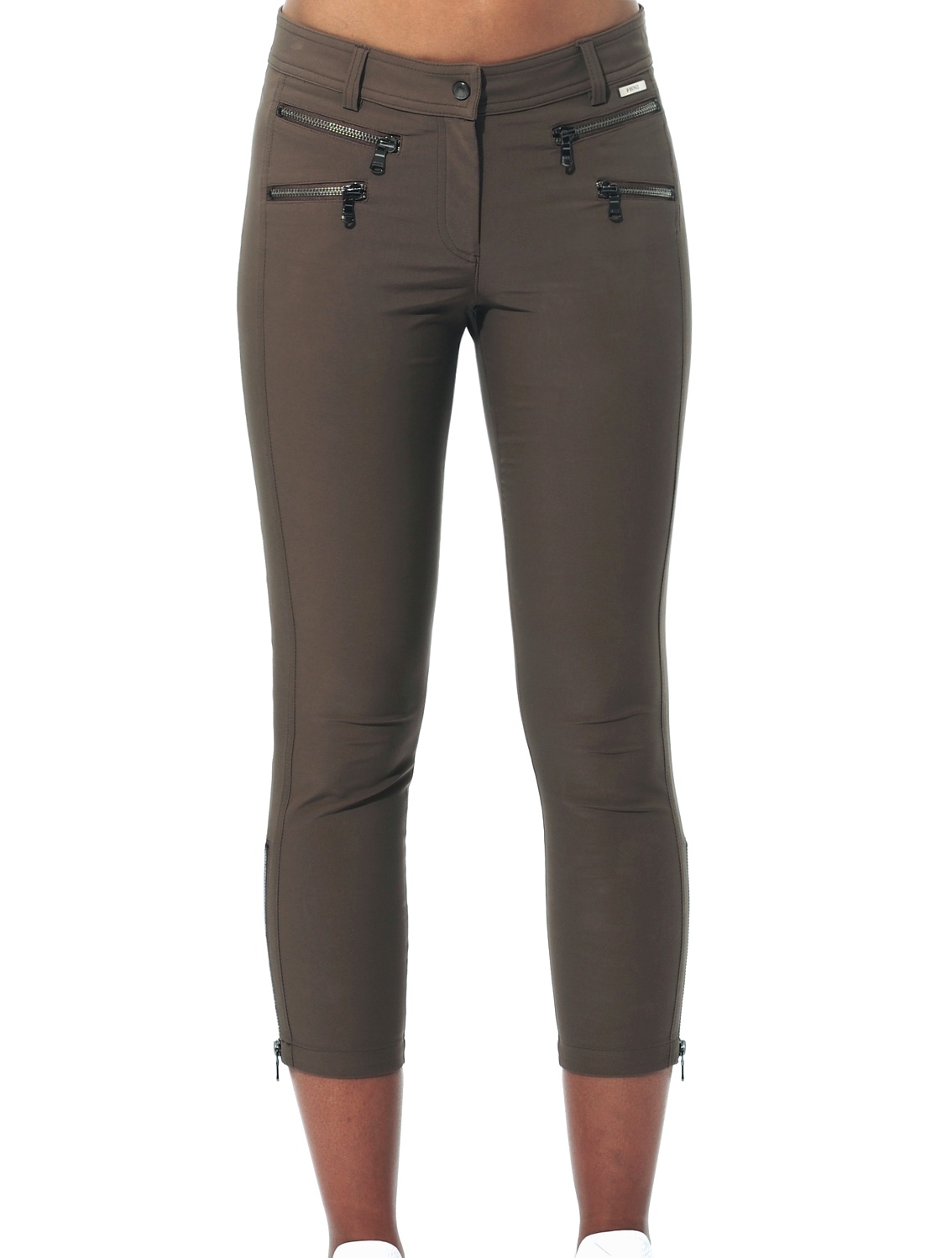 4way stretch double zip cropped pants chocolate 