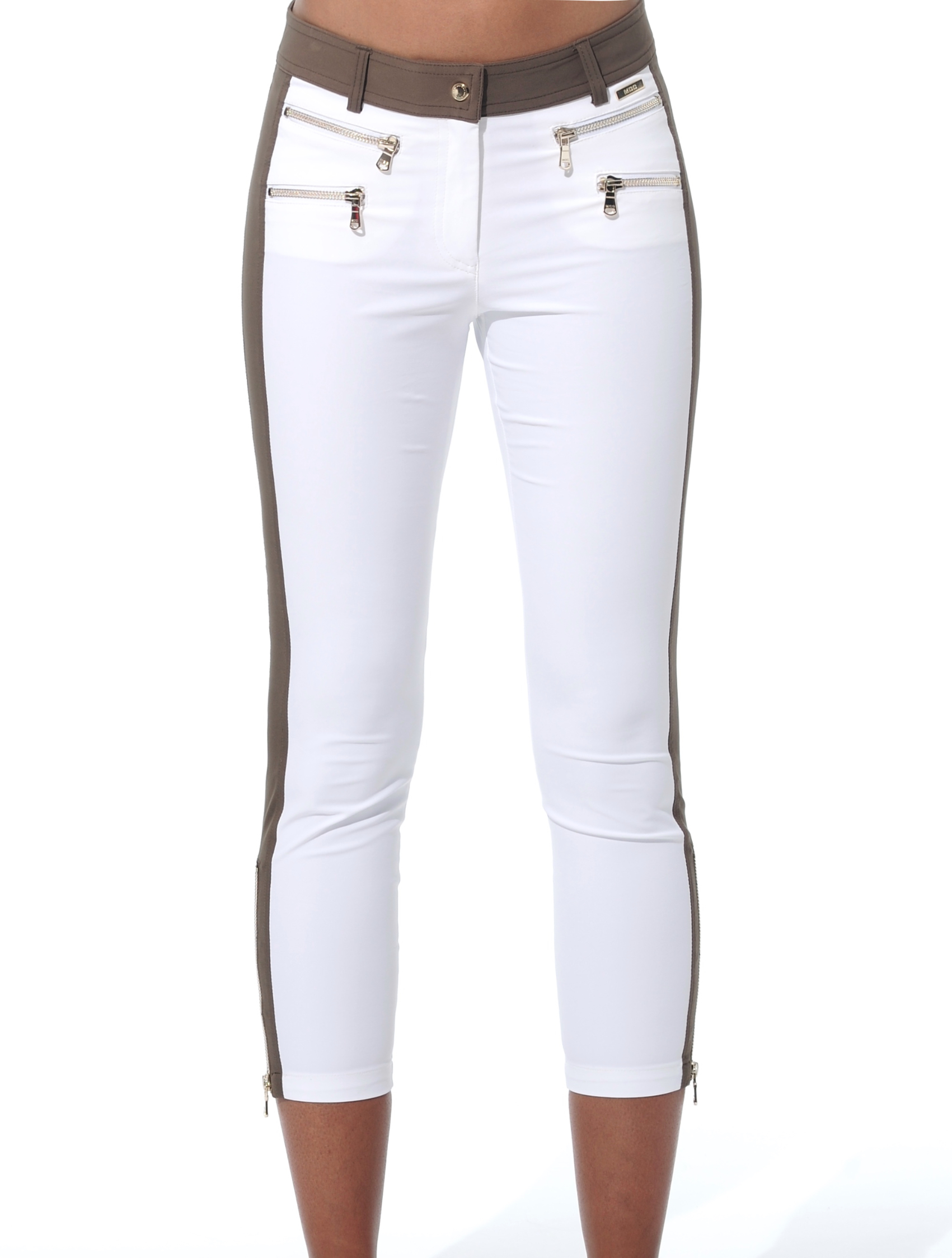 4way Stretch Double Zip Cropped Pants white/chocolate