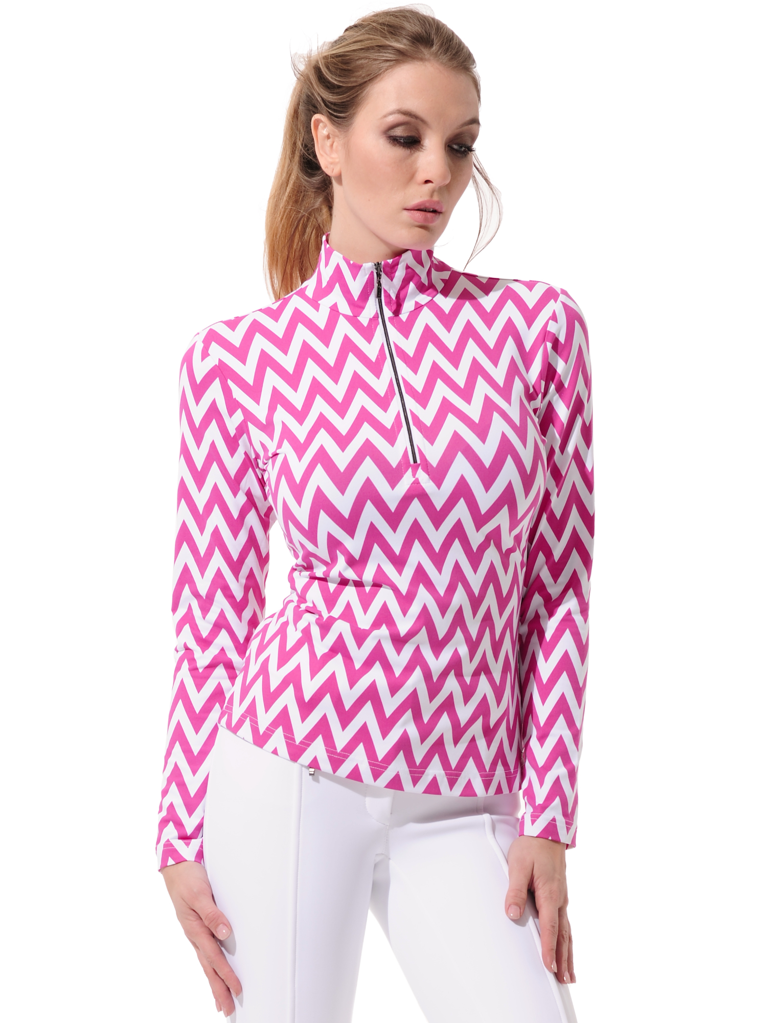 Chevron print zip longsleeve pink