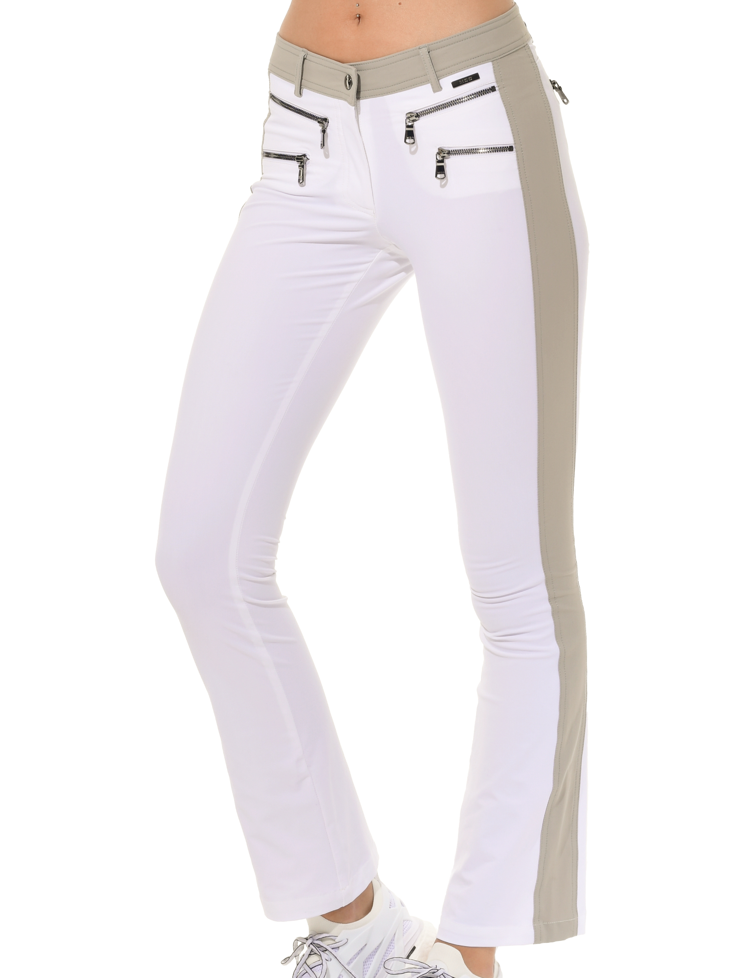 4way Stretch Double Zip Flared Pants white/sage grey