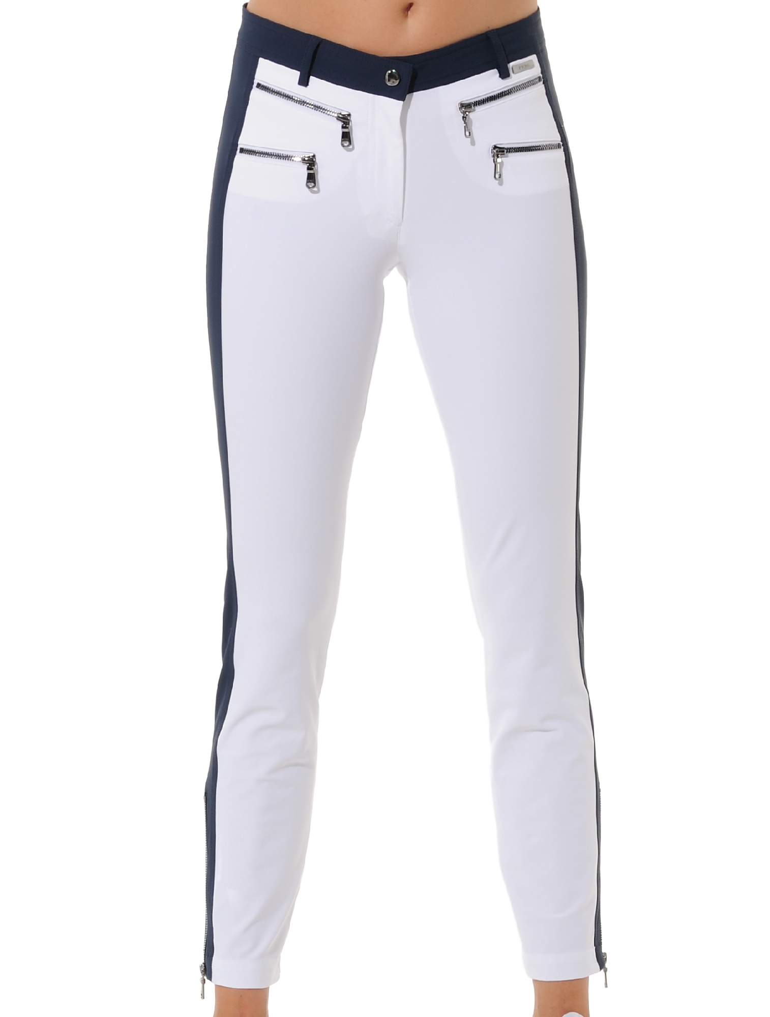 4way stretch double zip ankle pants white/navy