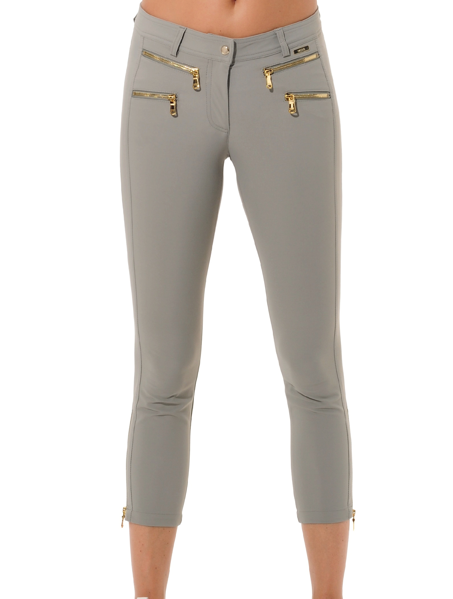 4way Stretch Shiny Gold Double Zip Cropped Pants jade