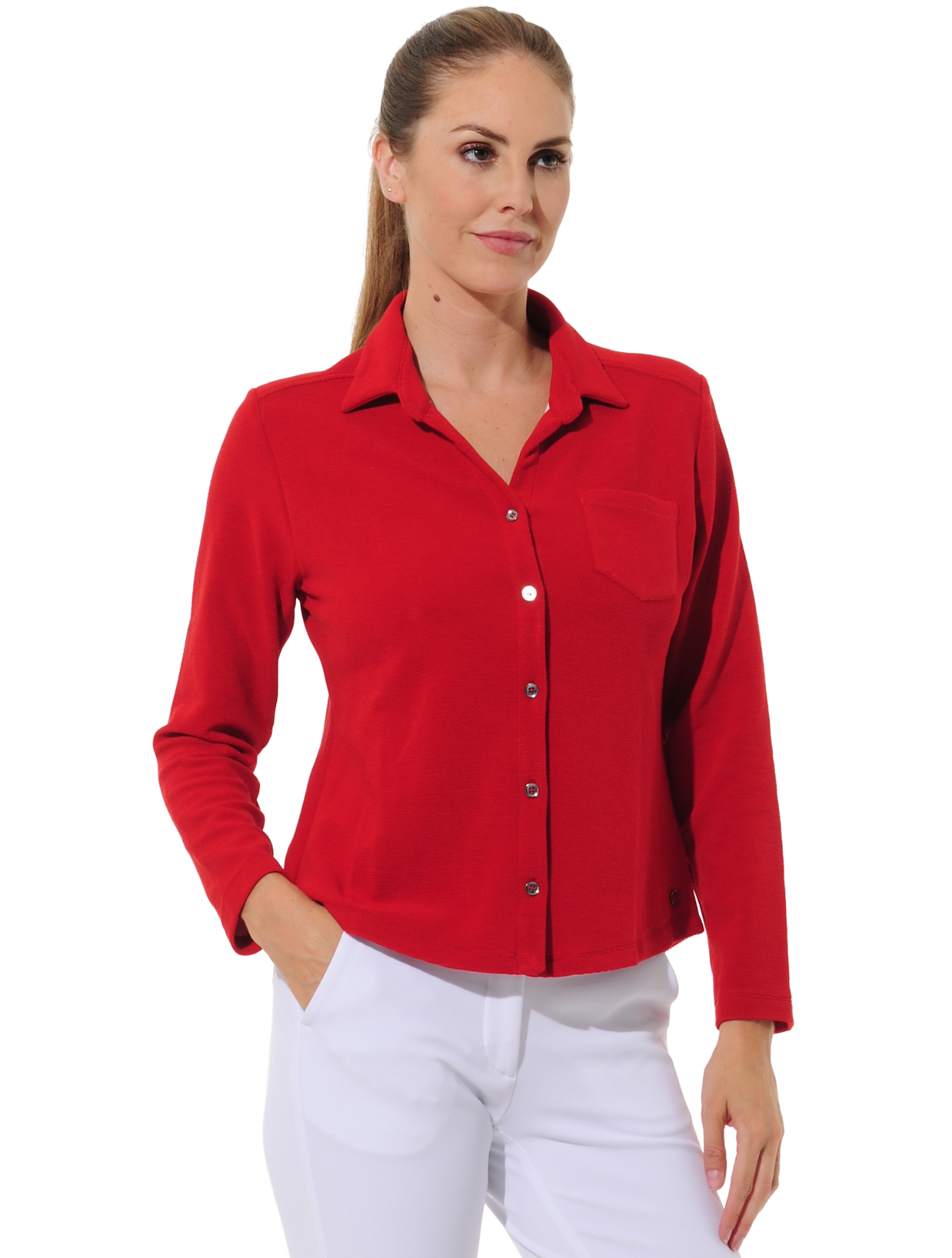 Towelling golf polo shirt red