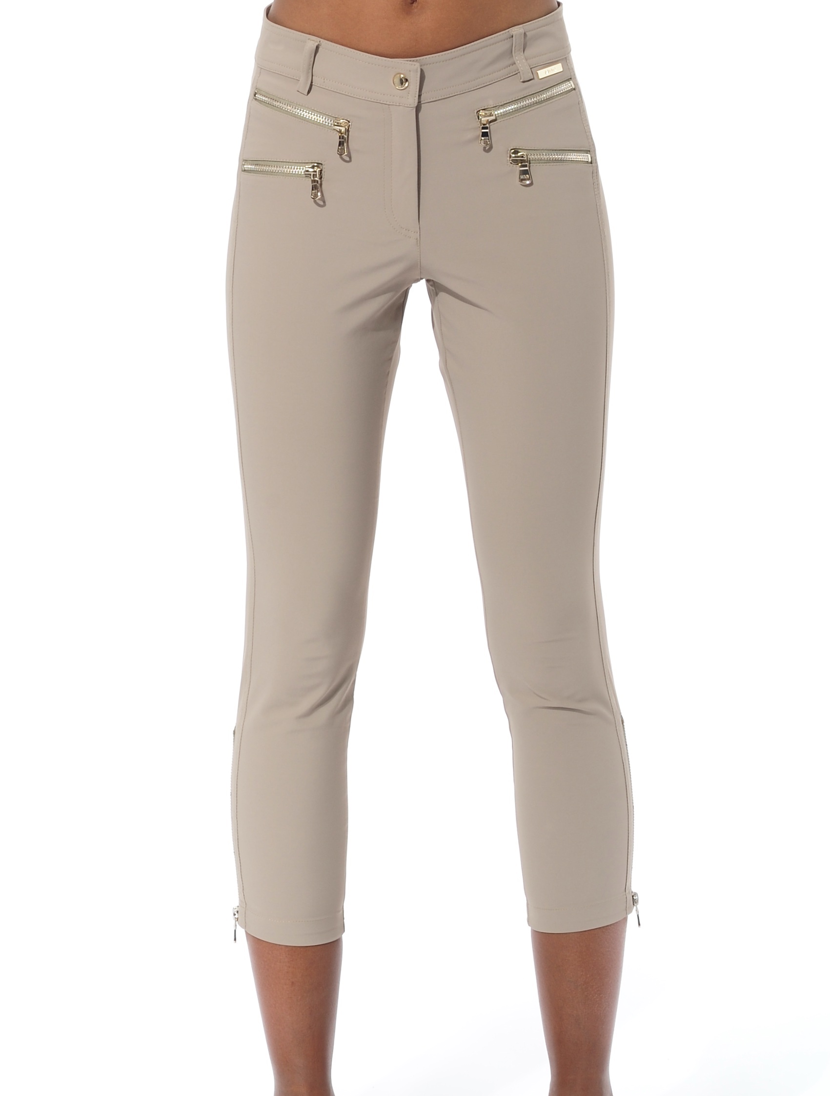 4way stretch double zip cropped pants taupe 