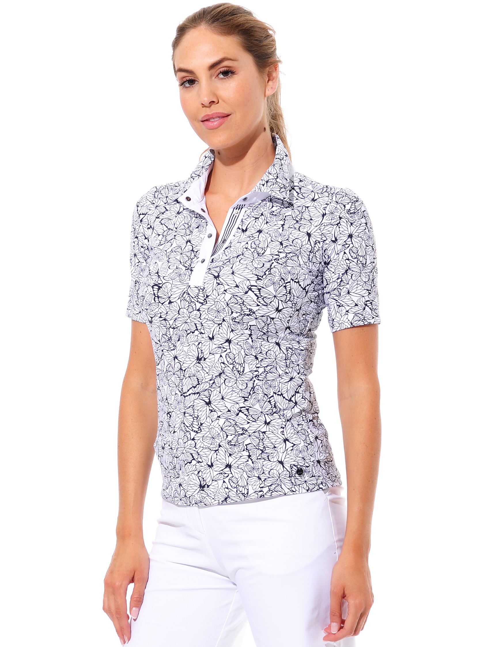 Butterfly print polo shirt black/white 