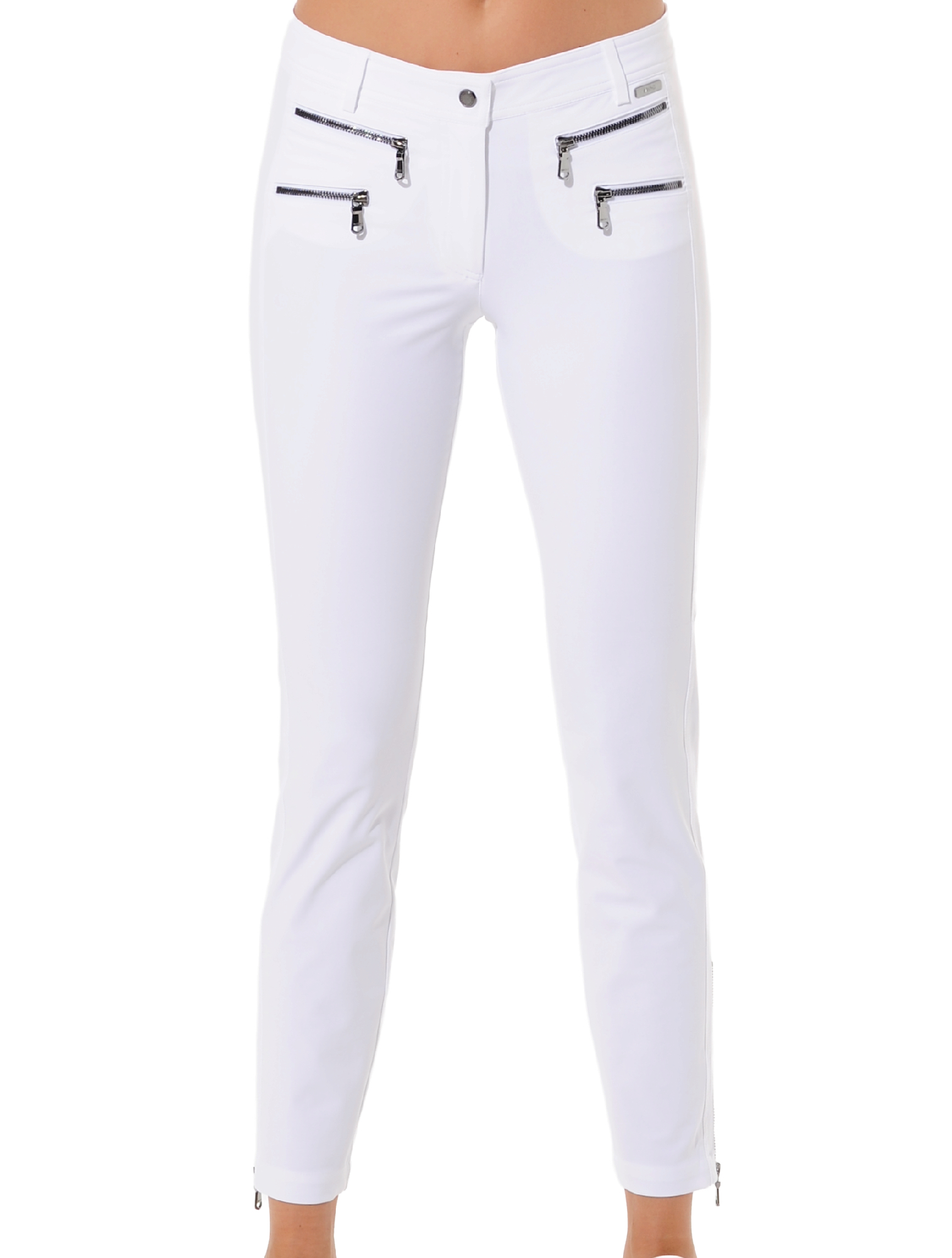 4way stretch double zip ankle pants white 