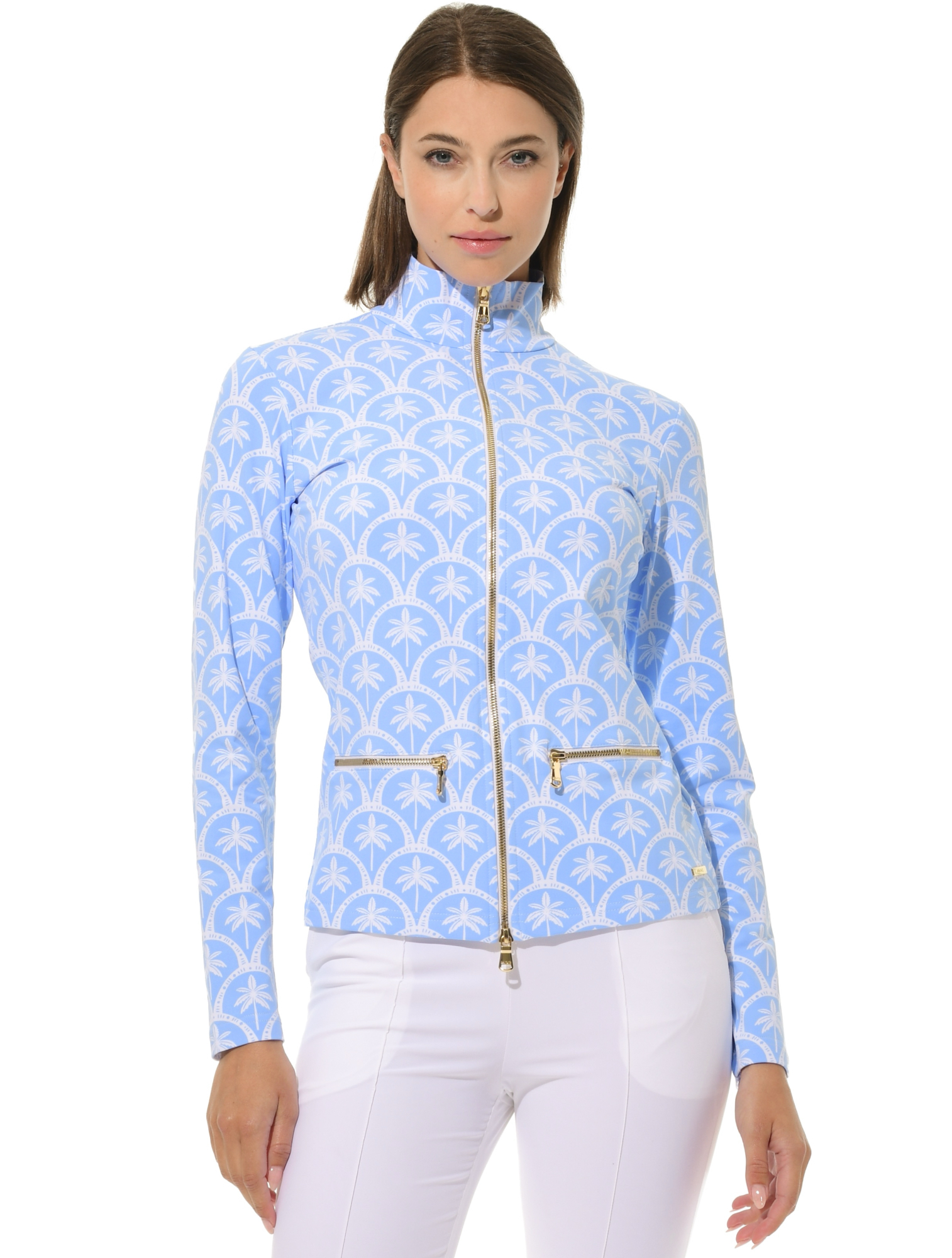 Barbados Print Full Zip Midlayer baby blue