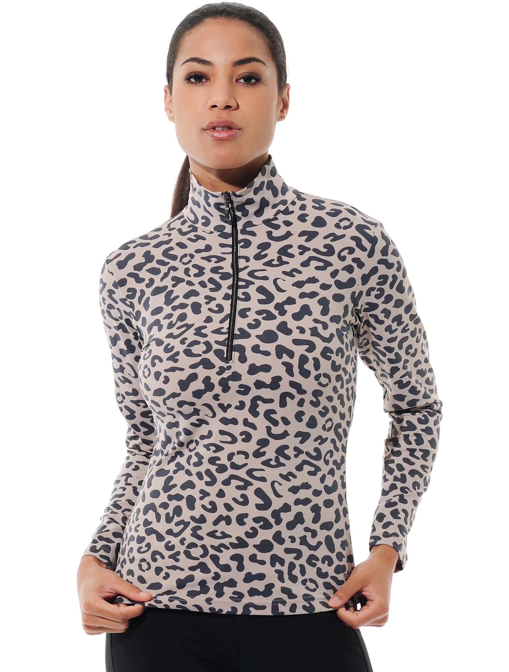 Jaguar print zip longsleeve taupe/black 