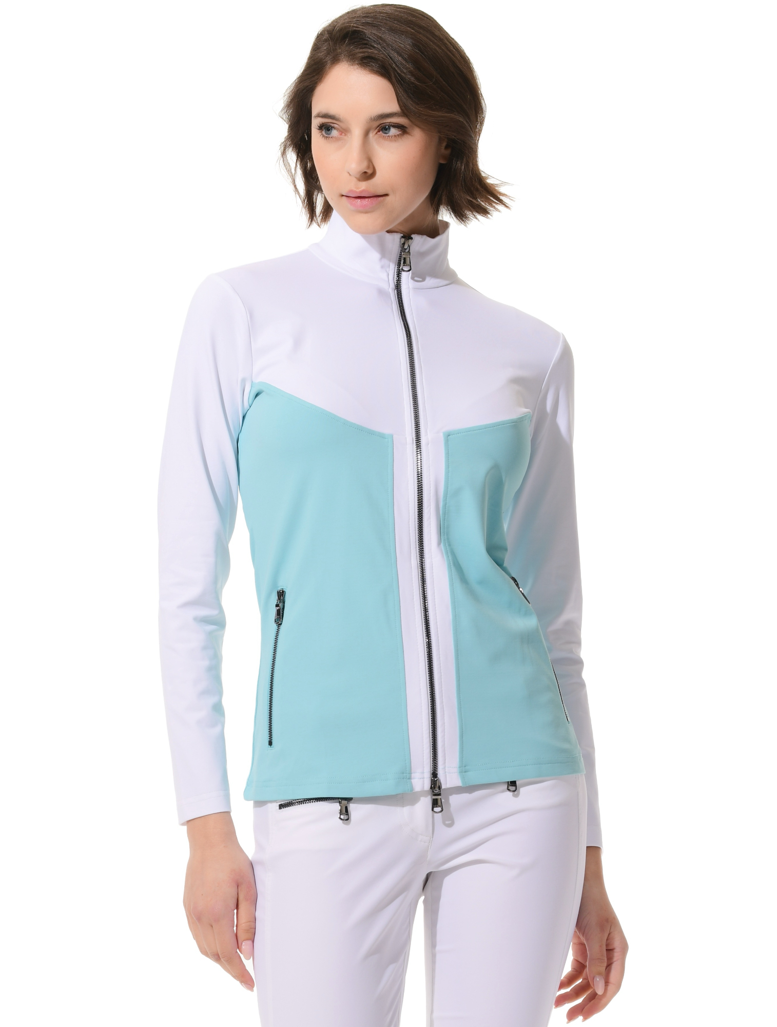 Jersey full zip midlayer sea/white