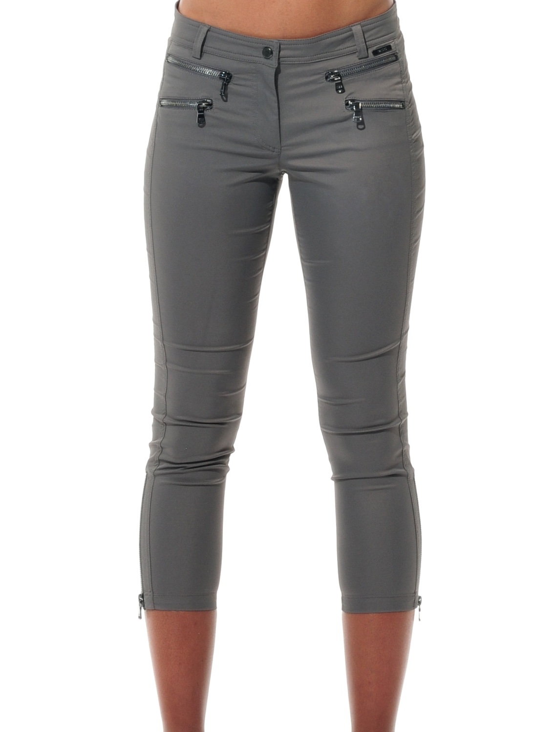 Shiny Stretch Double Zip Cropped Pants stone
