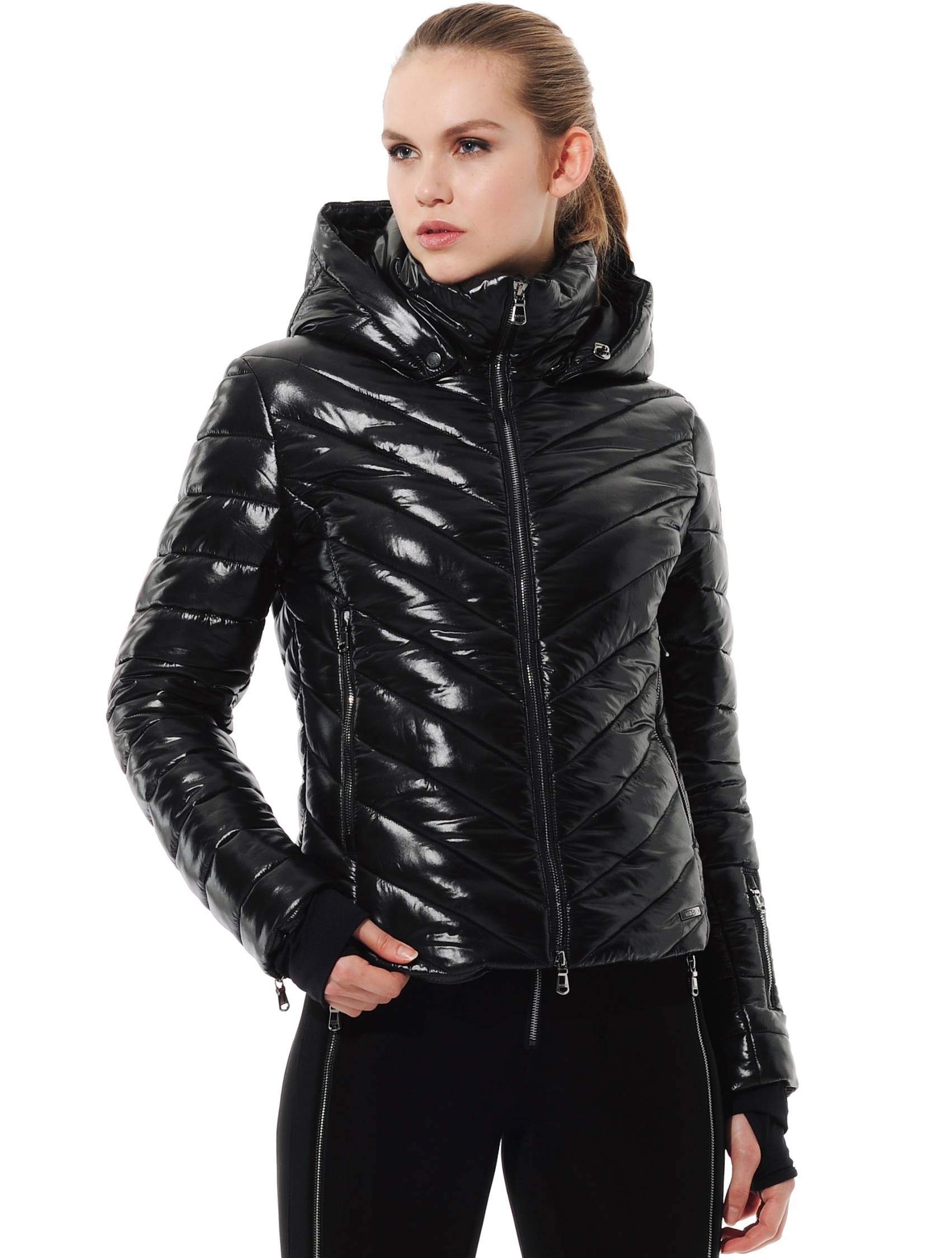 shiny ski jacket black 