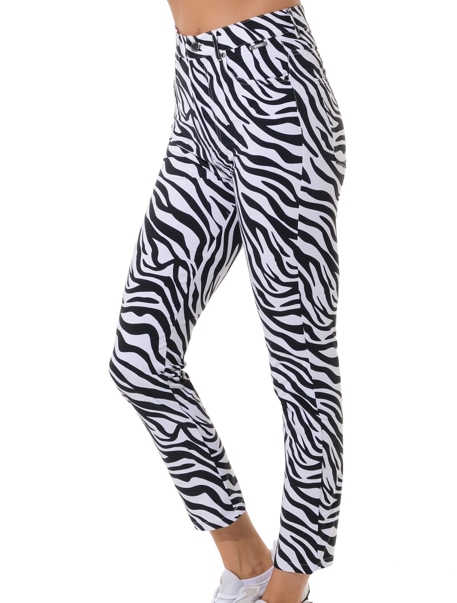 Zebra Print High Waist Ankle Pants black/white