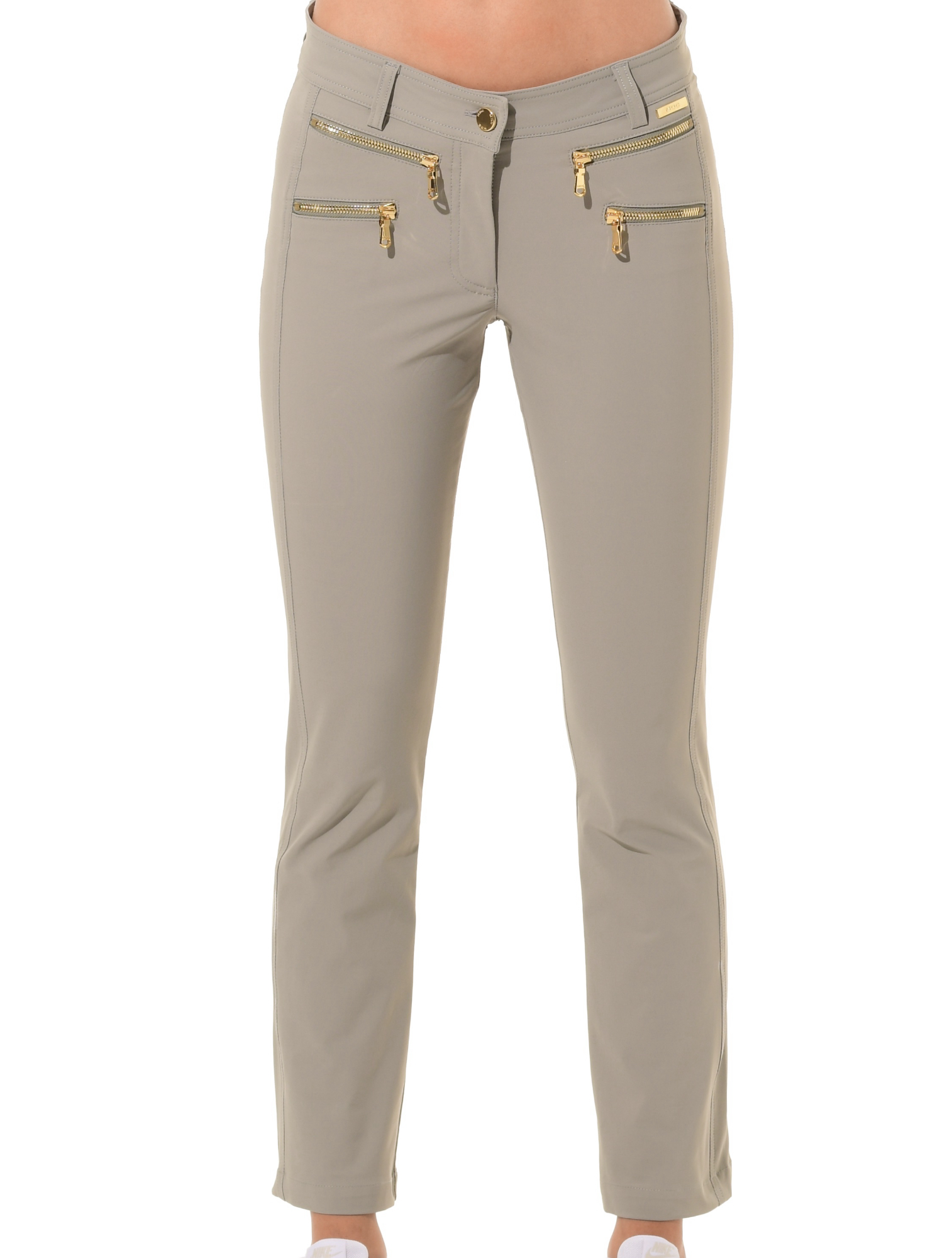 4way Stretch Double Zip Flared Ankle Pants jade