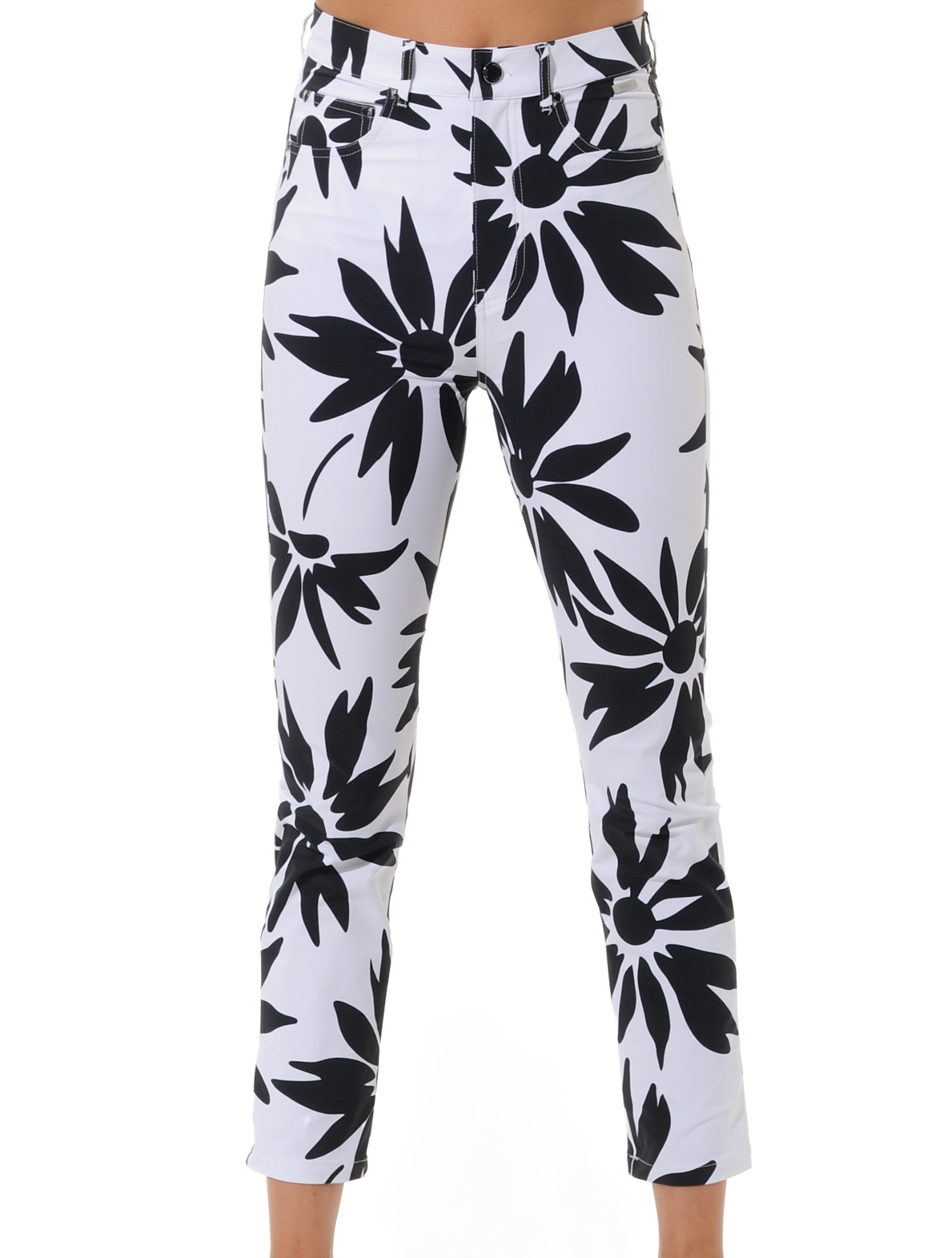 Daisies print high waist ankle pants white/black