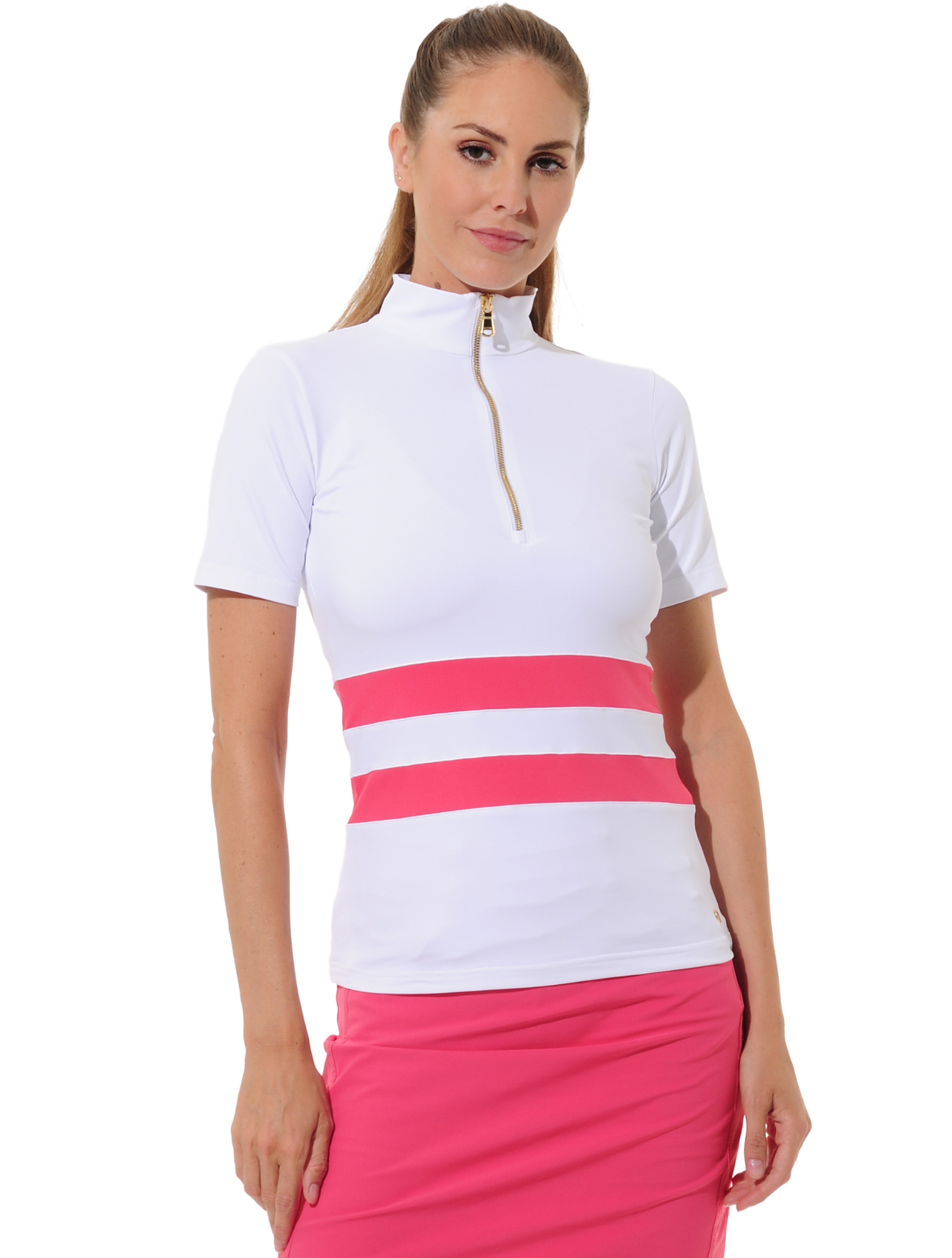 Jersey Zip Golf Poloshirt white/flamingo