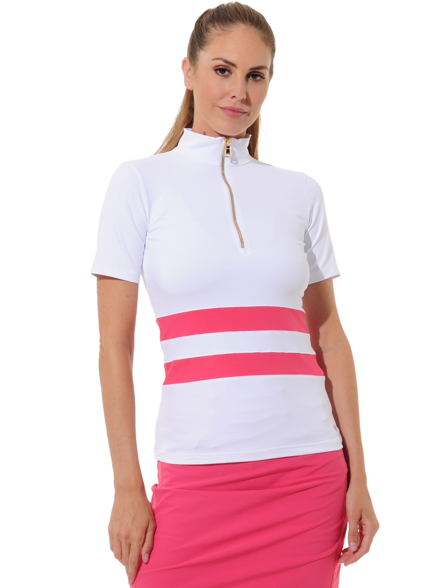 Jersey zip golf polo shirt white/flamingo