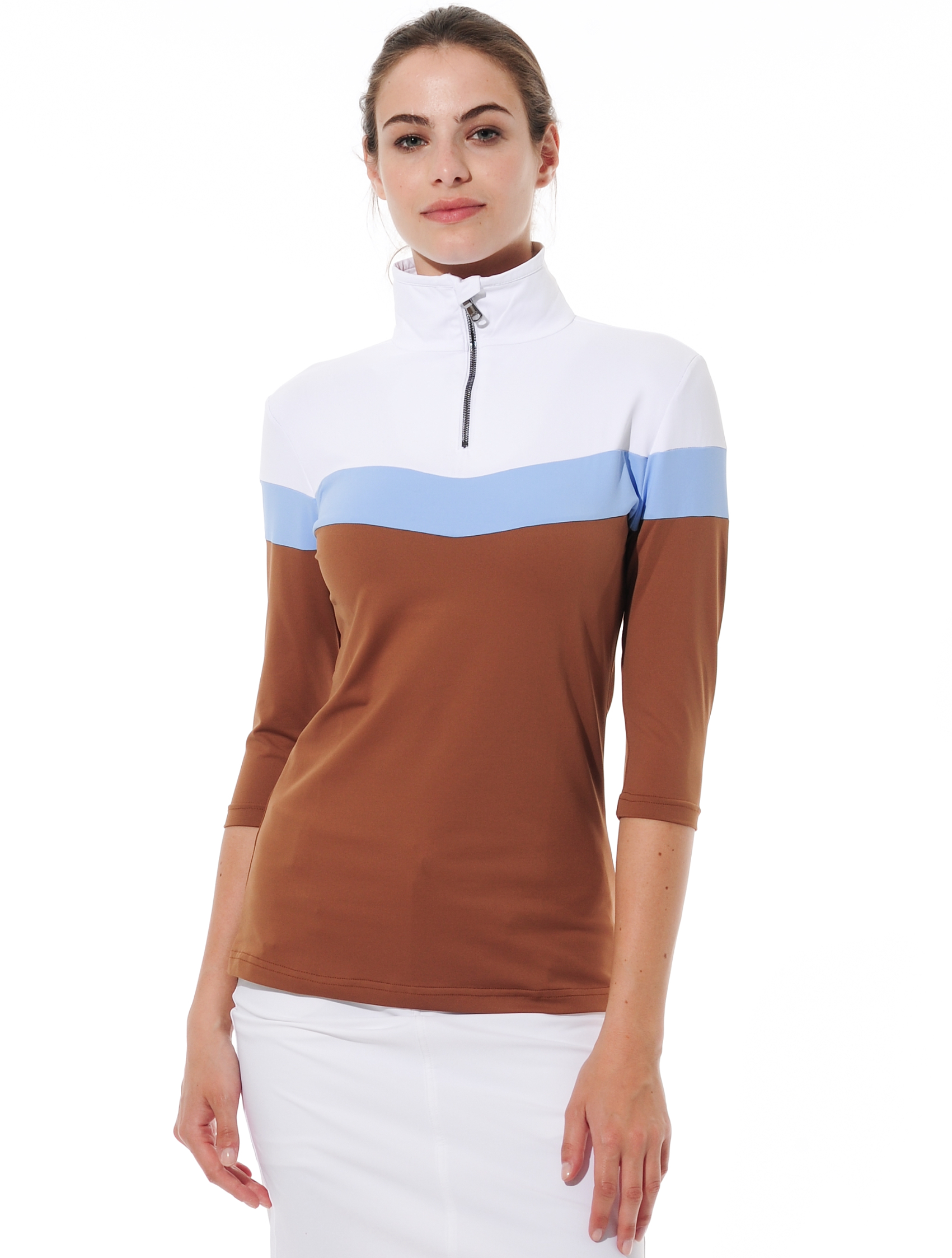 Meryl zip polo shirt ocre/baby blue 