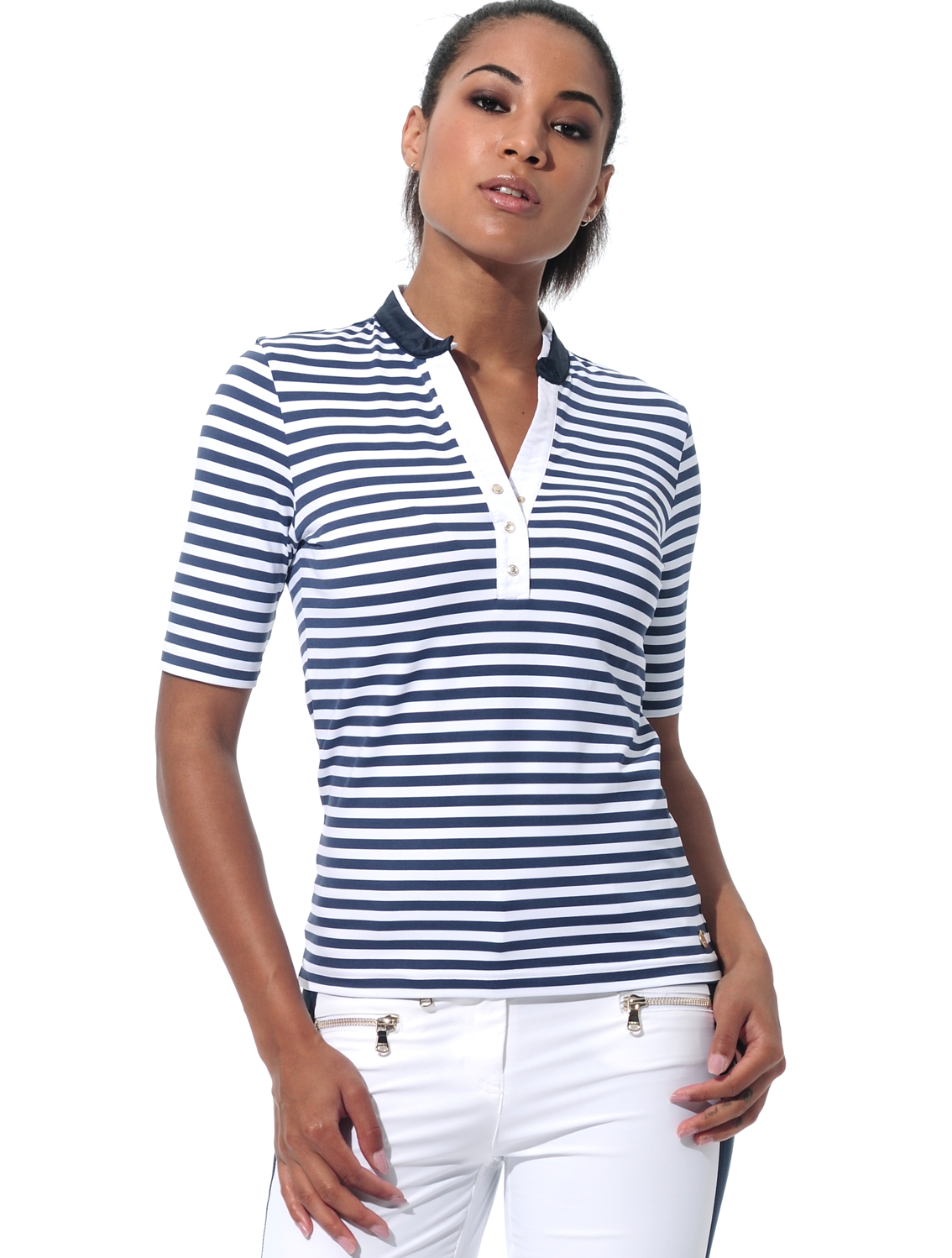 Striped Print Polo navy