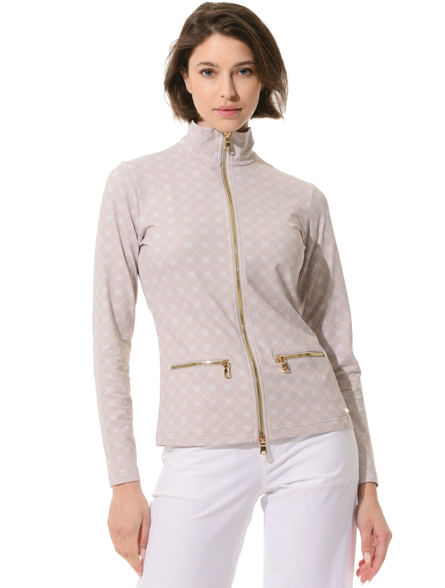 Vintage print full zip midlayer light taupe