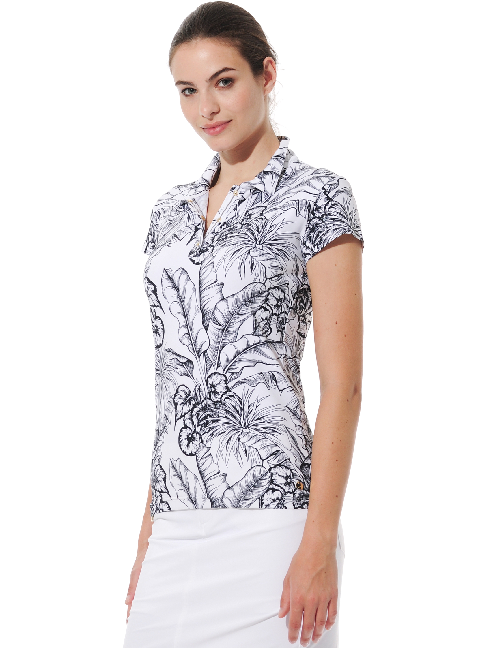 Tropical Leaves Print Polo black/white