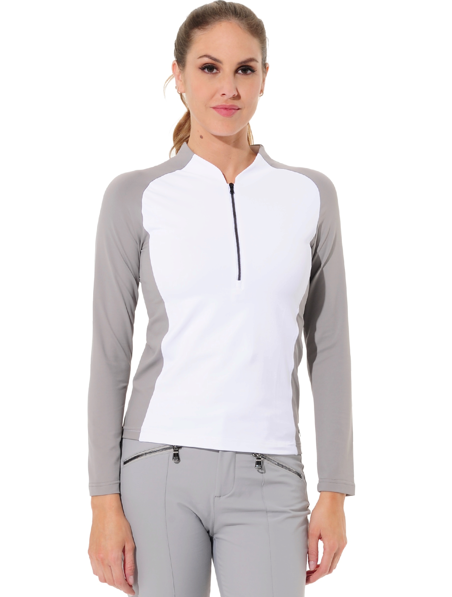 Jersey zip polo shirt white/grey 