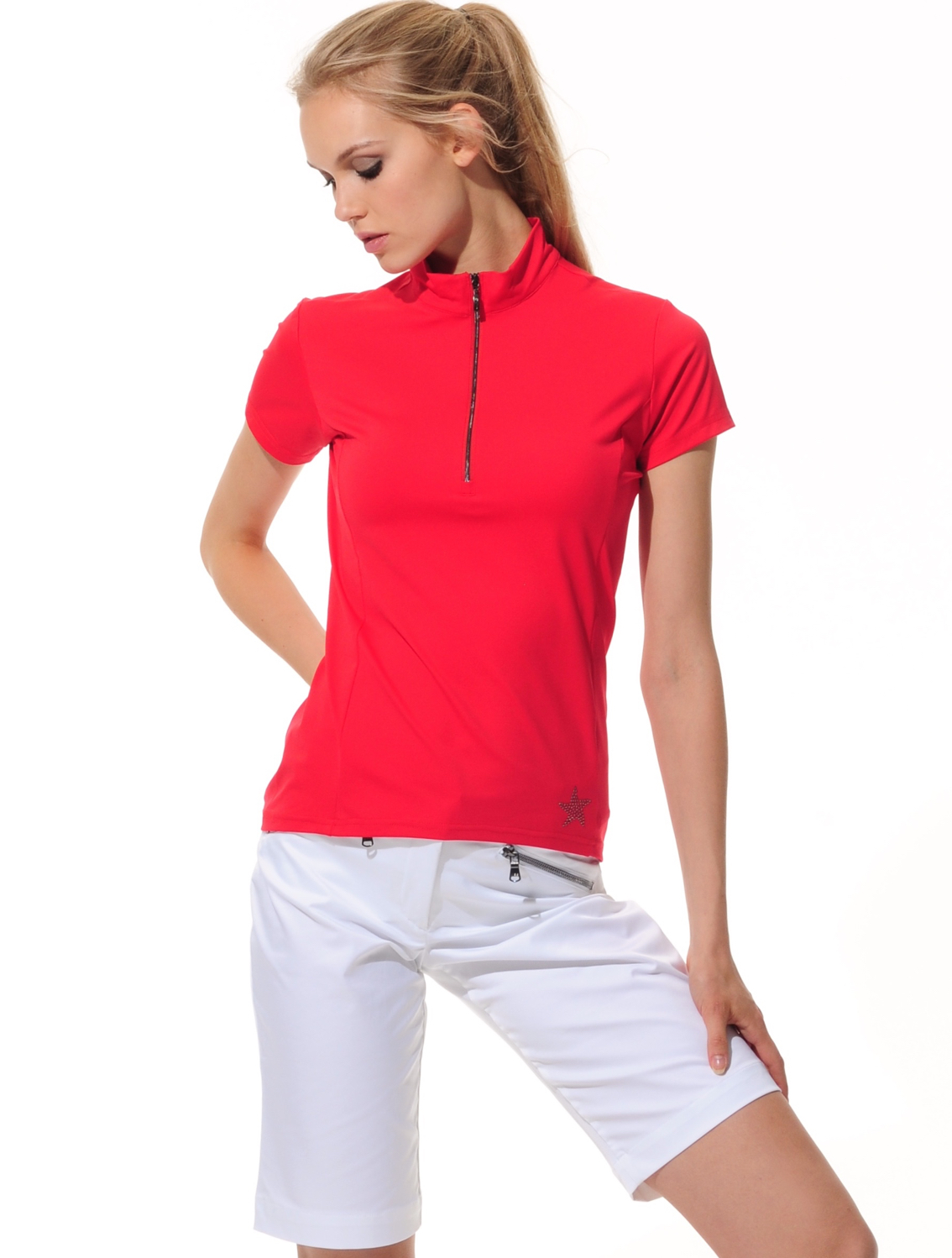 Jersey Zip Poloshirt red
