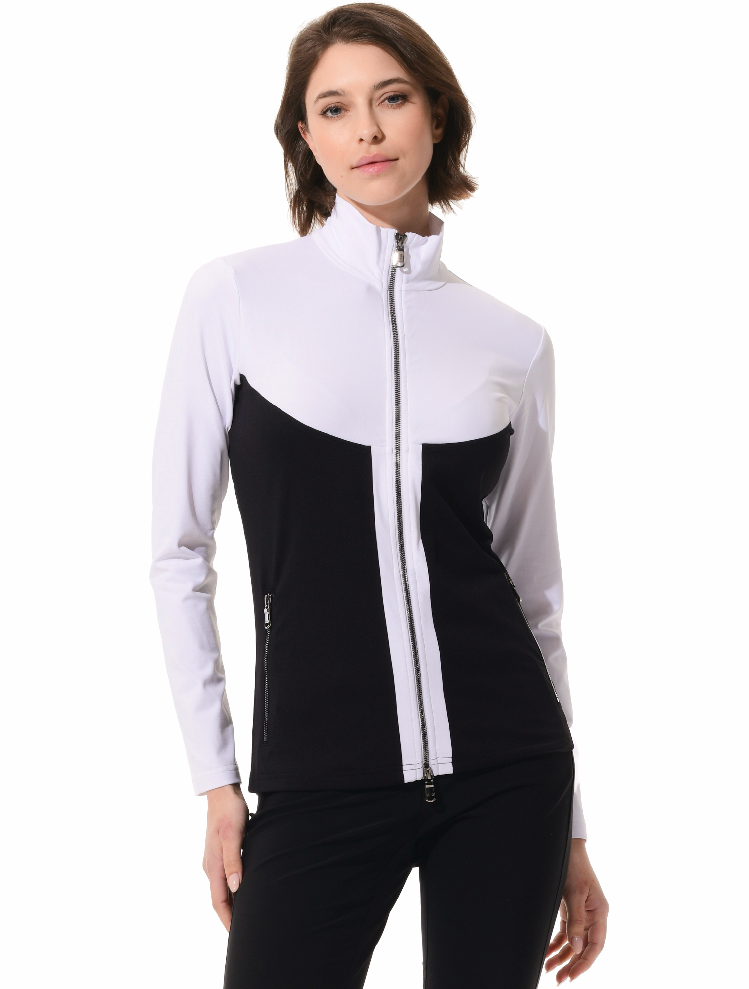 Jersey full zip midlayer black/white