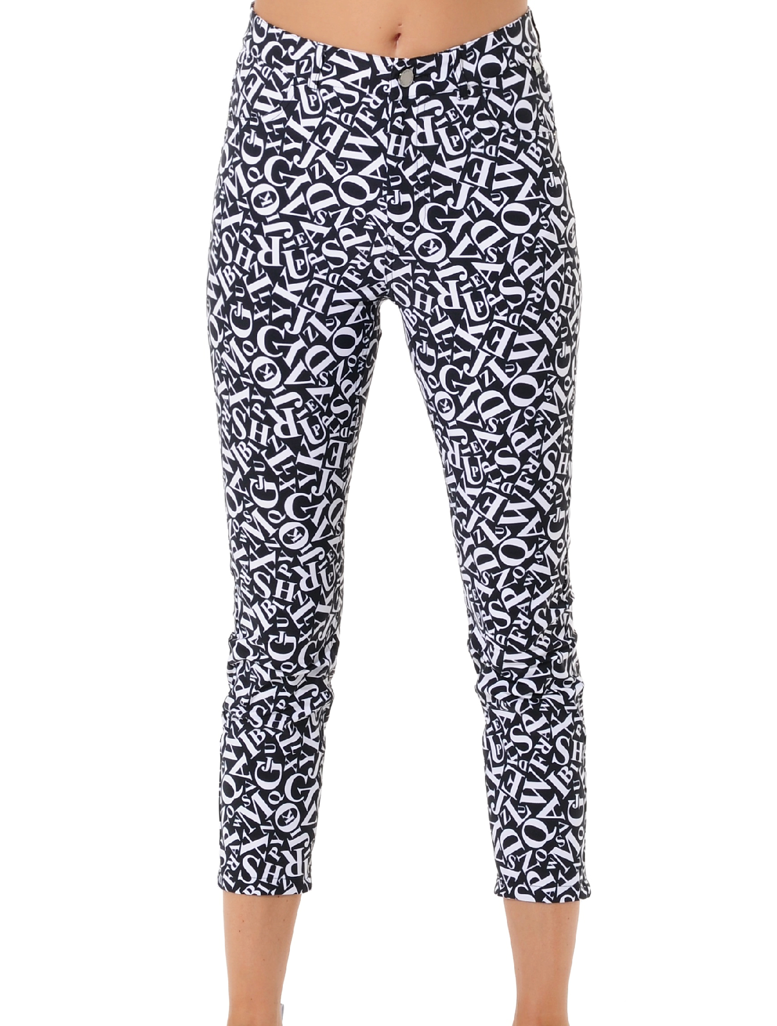 Alphabet Print Cropped Skinny Jeans black/white