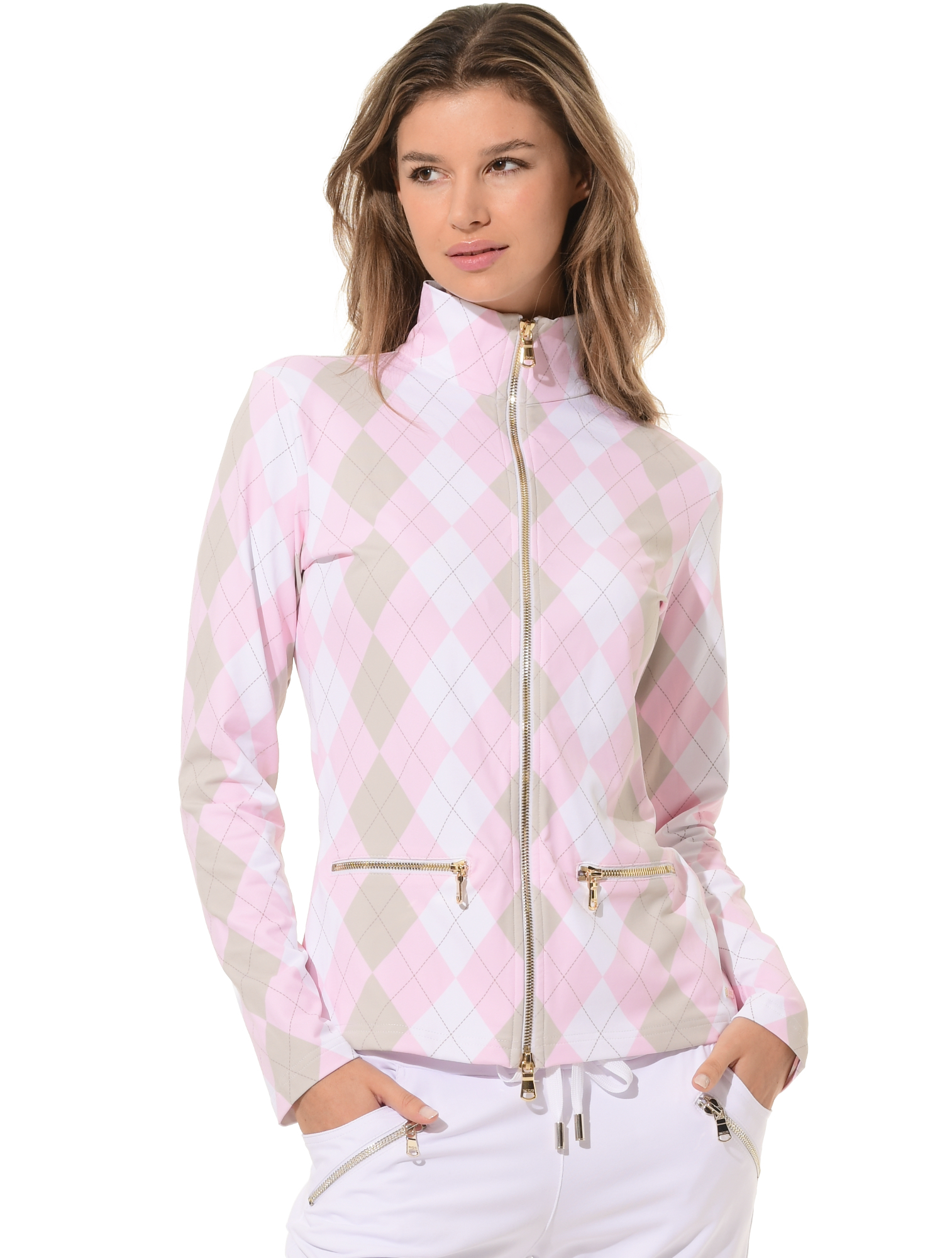 Argyle Print Midlayer-Jacke macaron