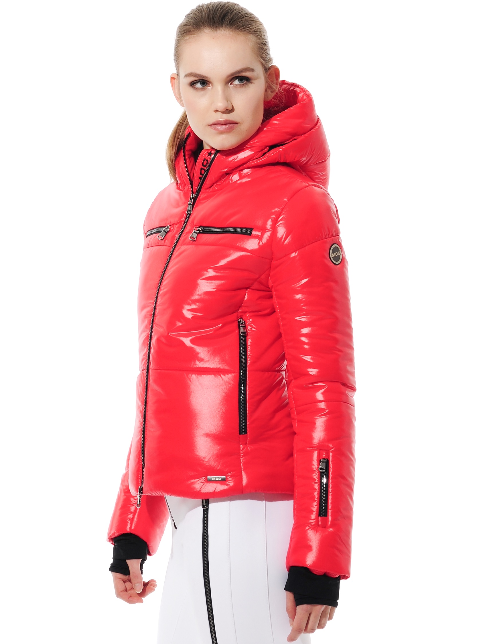 shiny ski jacket red 