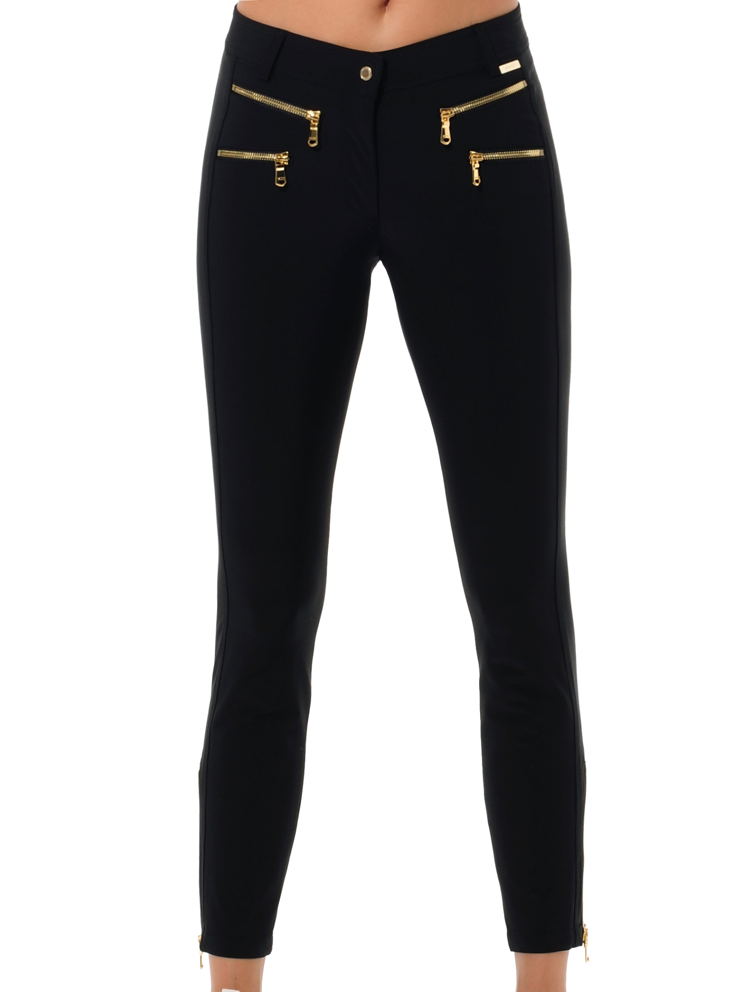 4way Stretch Shiny Gold Double Zip Ankle Pants black