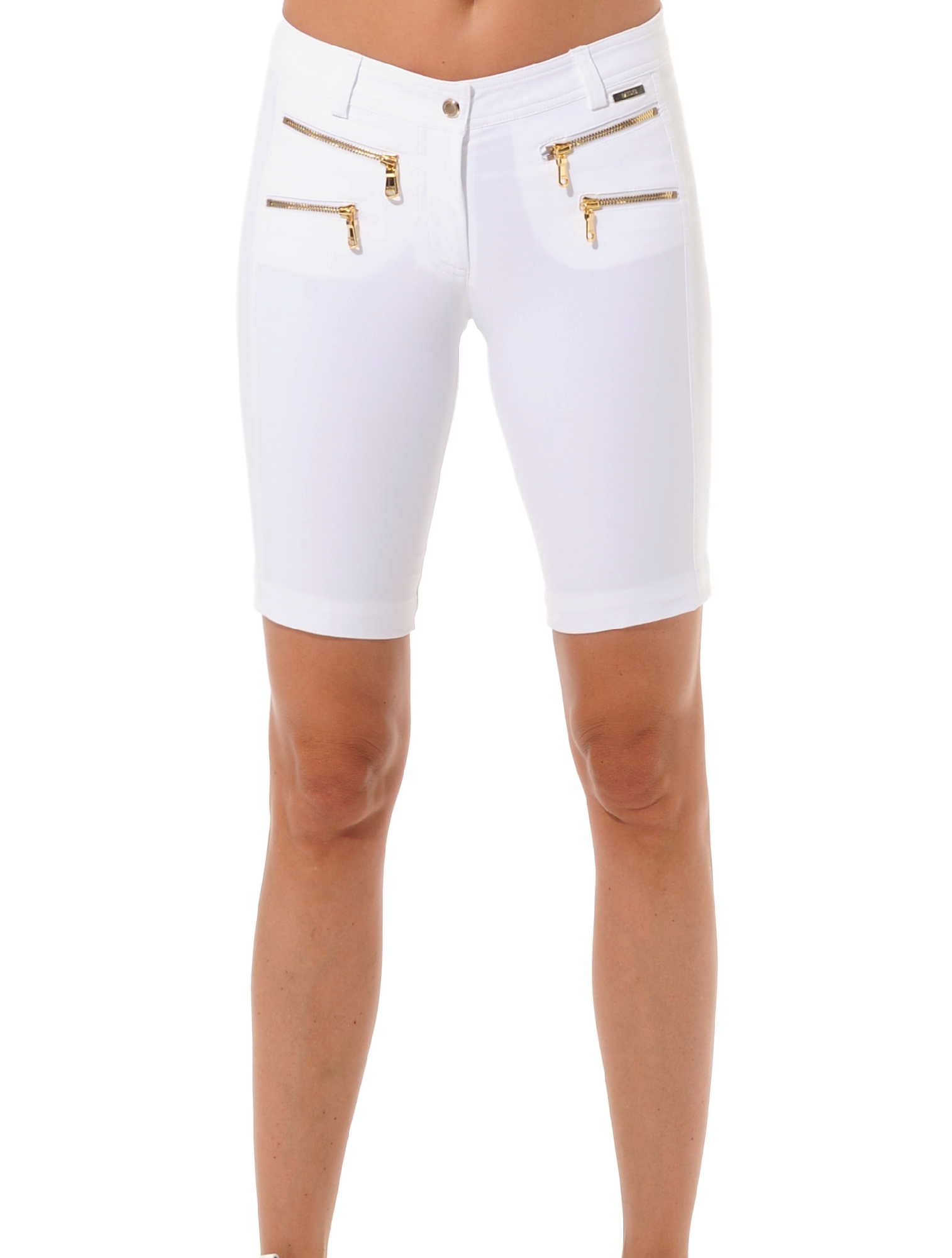 4way Stretch Shiny Gold Double Zip Shorts white