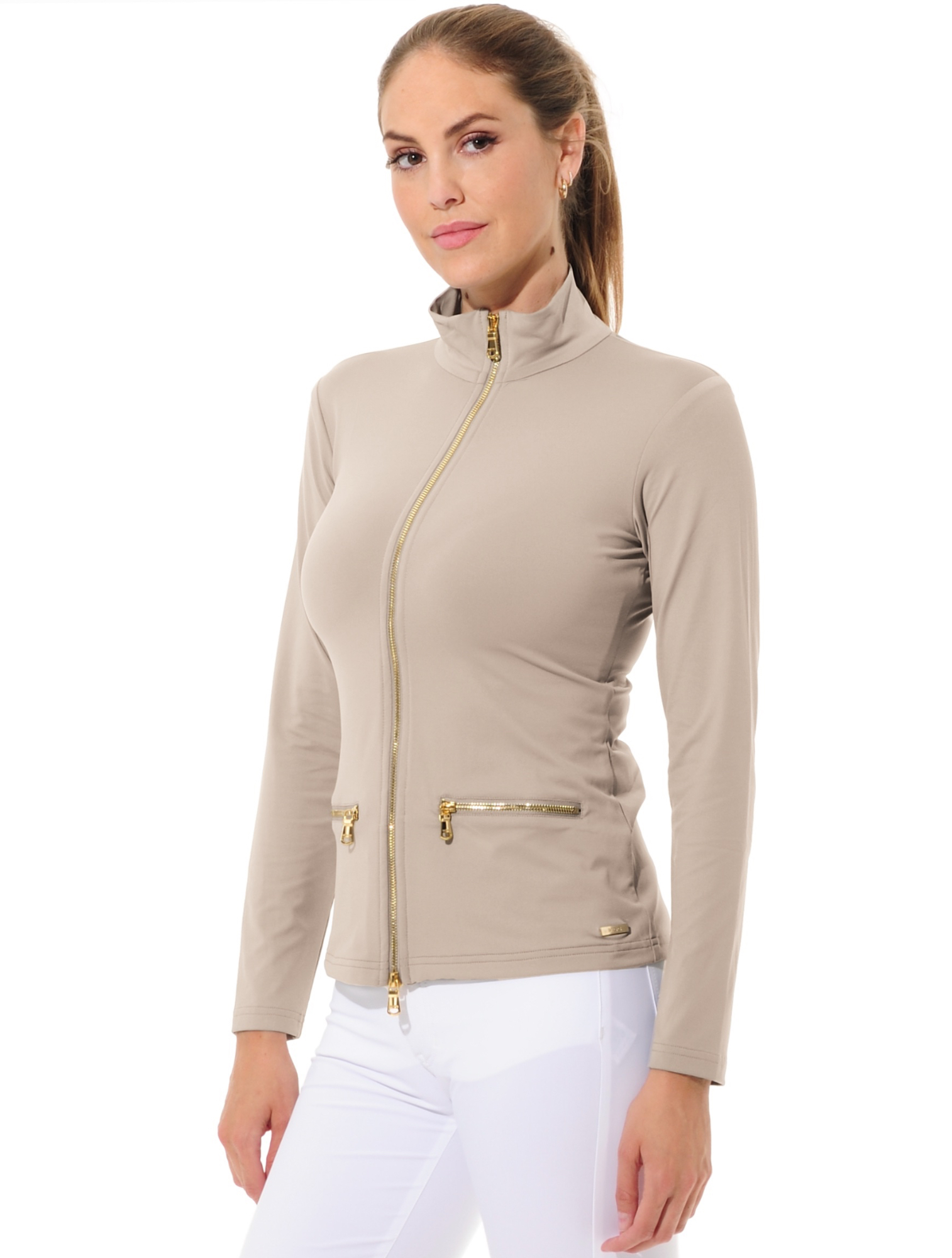 Jersey Shiny Gold Full Zip Midlayer light taupe