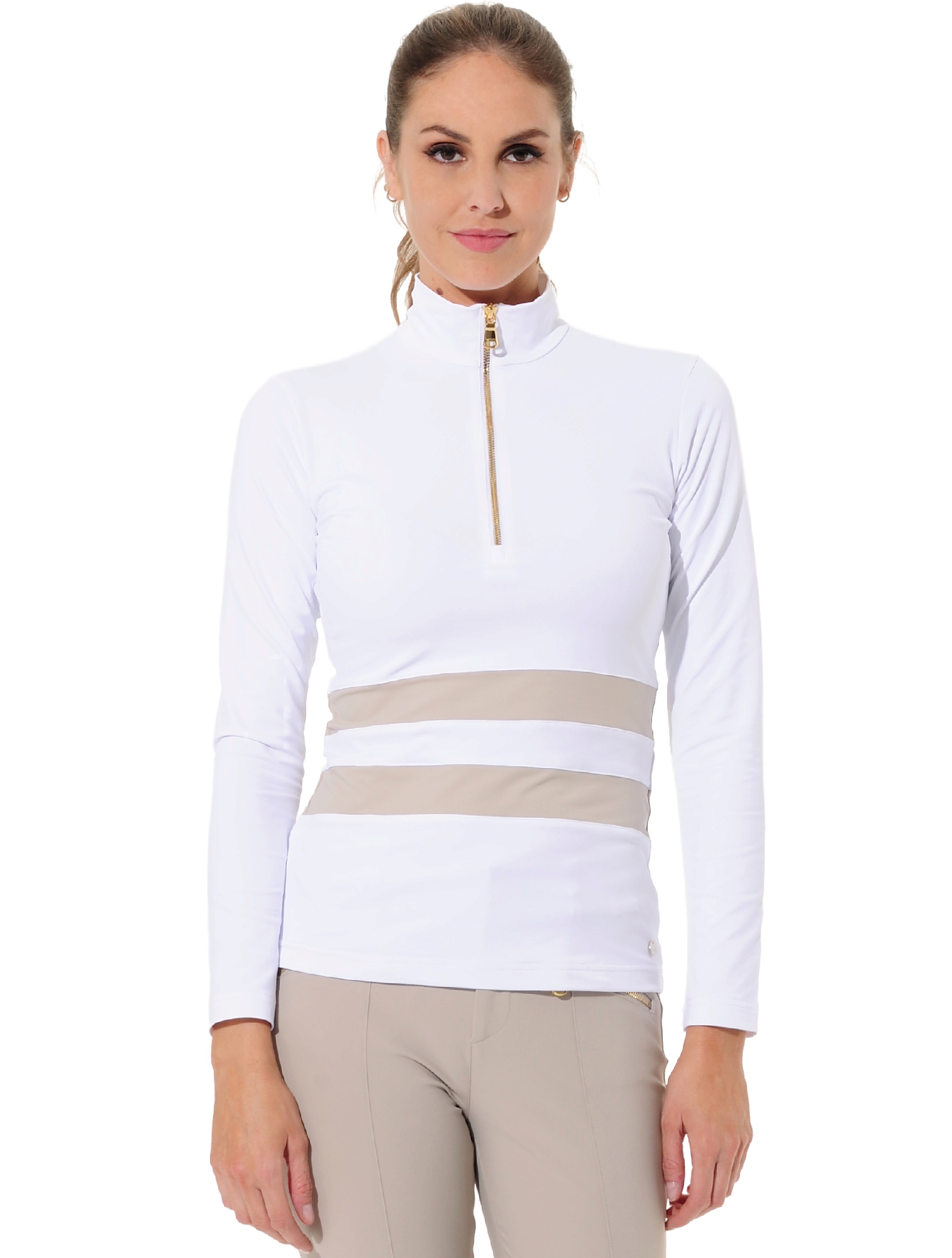 Jersey zip golf polo shirt white/light taupe 