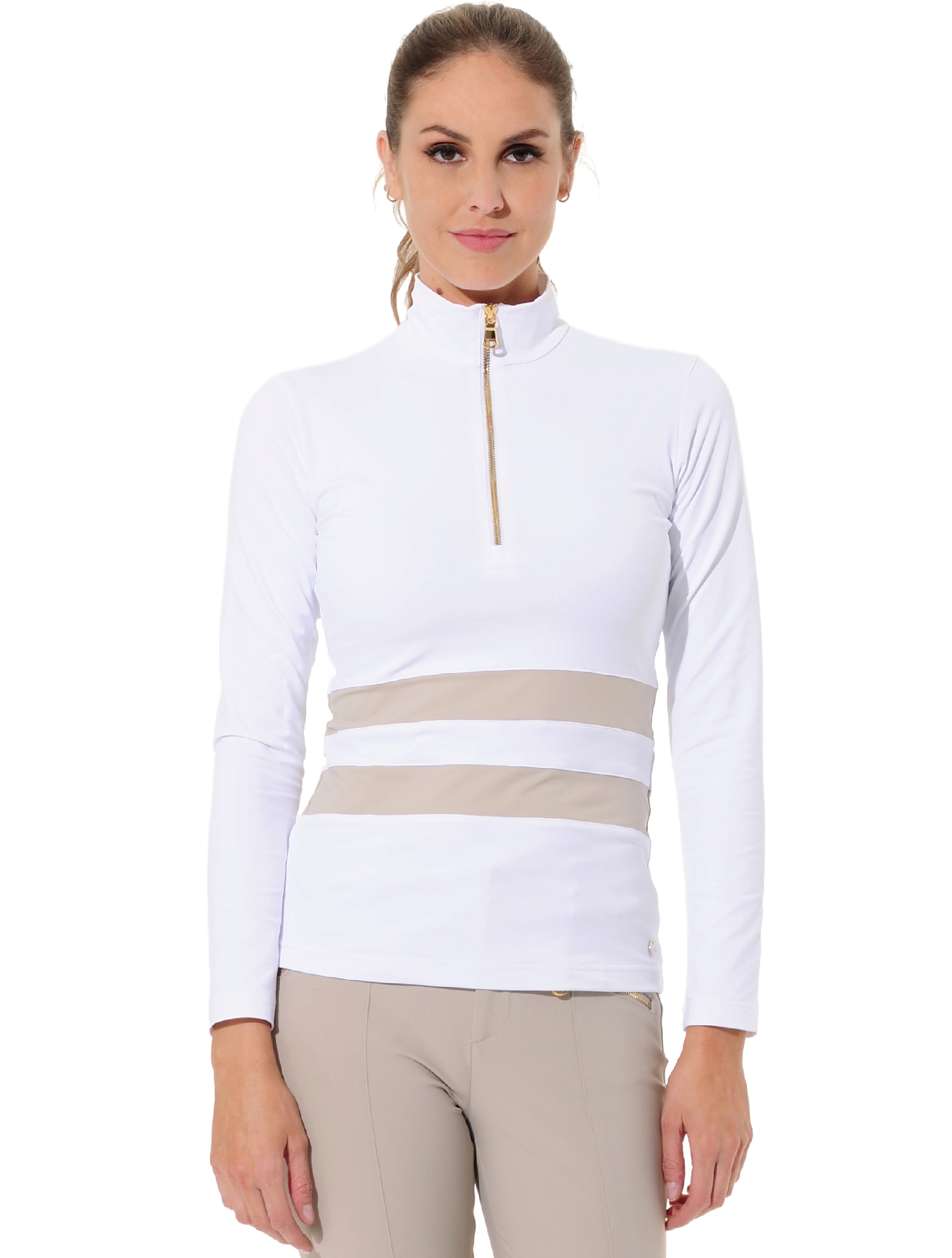 Jersey Zip Golf Poloshirt white/light taupe