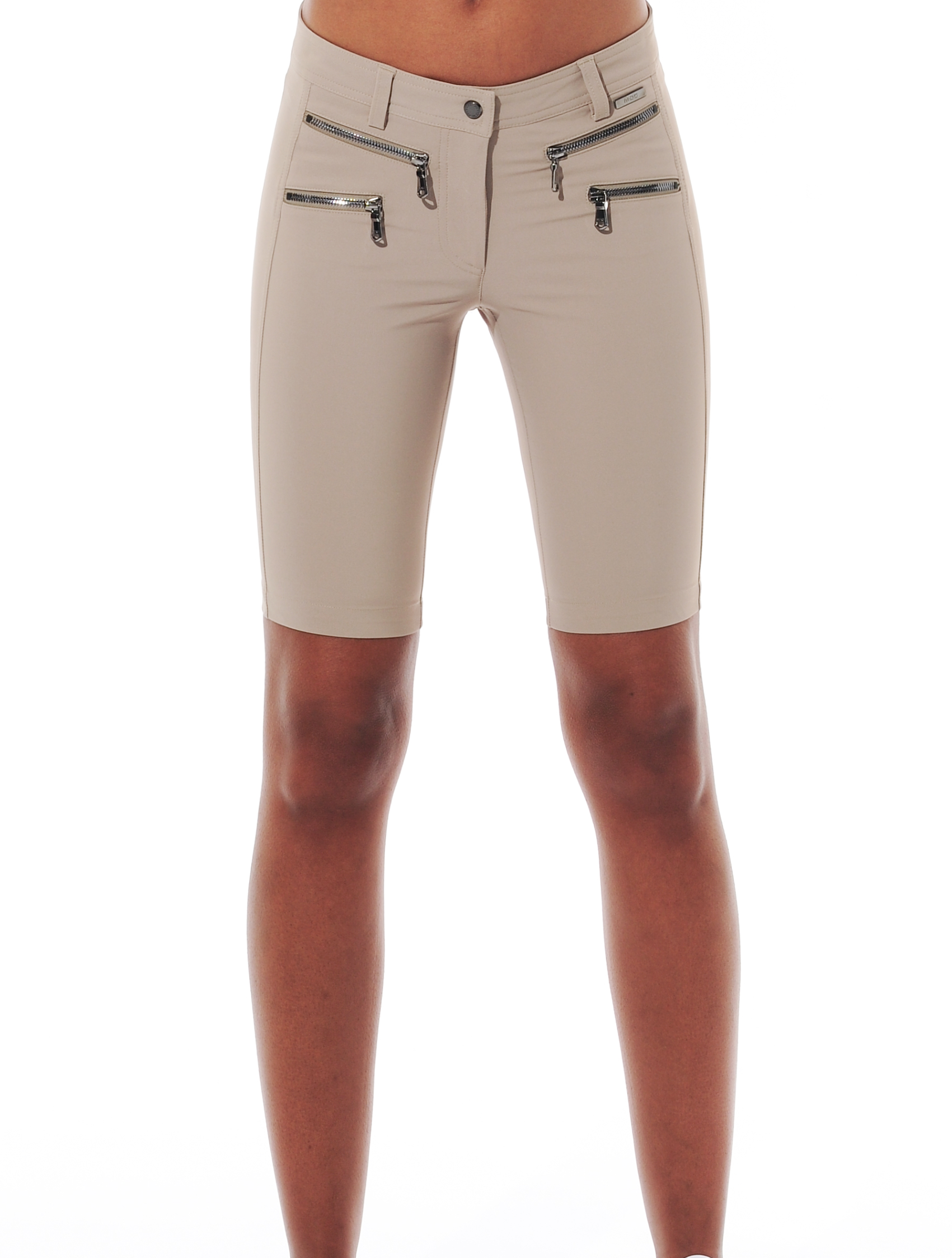 4way stretch double zip shorts taupe 
