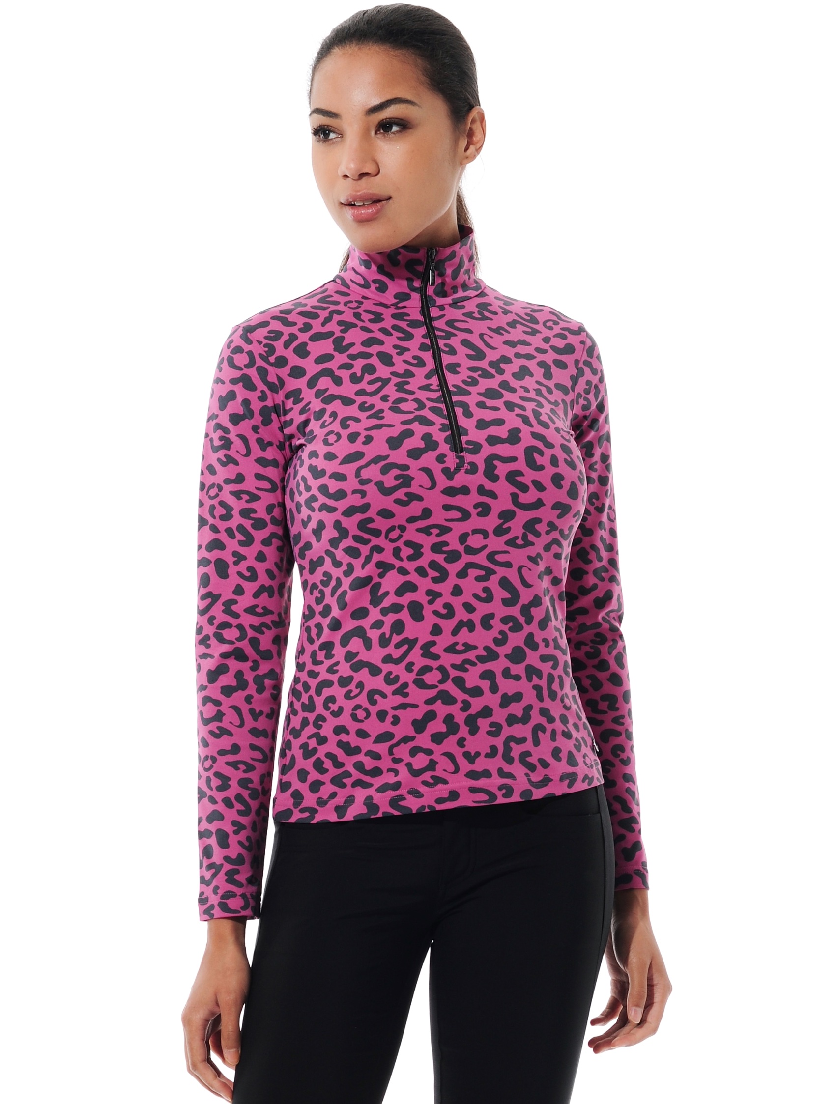 Jaguar Print Zip Longsleeve cassis/black