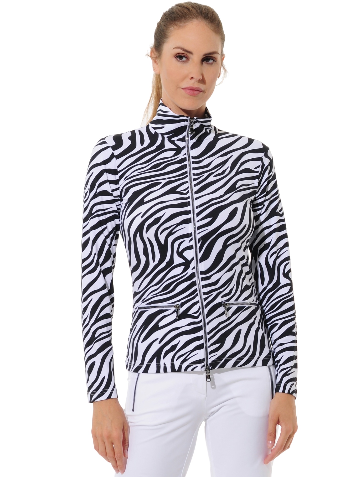 Zebra print full zip midlayer black/white
