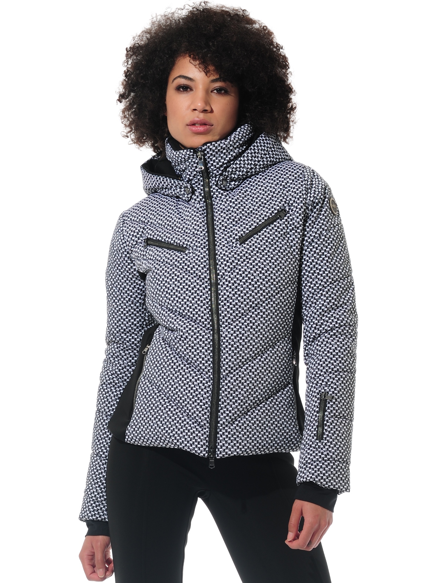 stretch print ski jacket black/white 