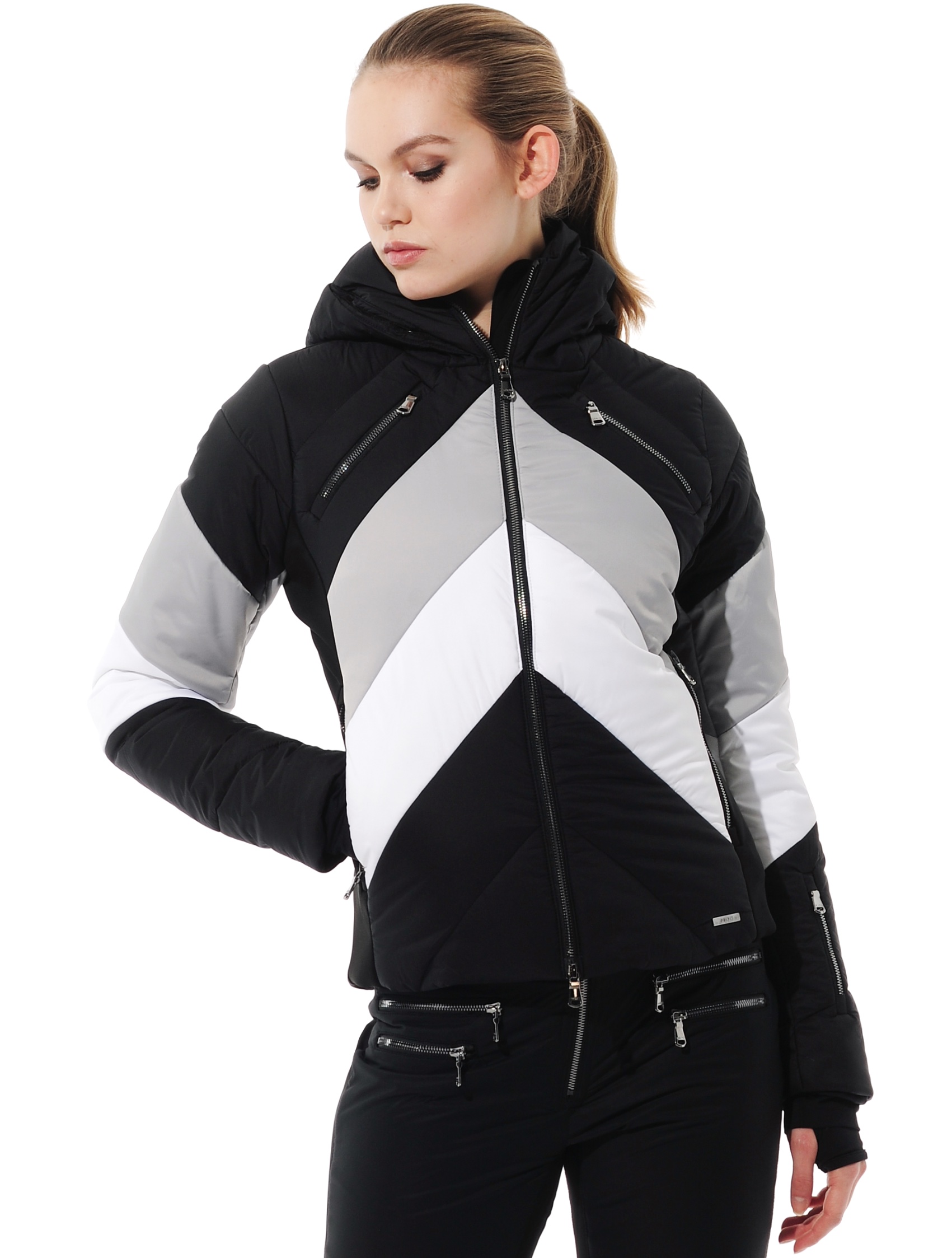 stretch ski jacket with 4way stretch side panels black/grey 